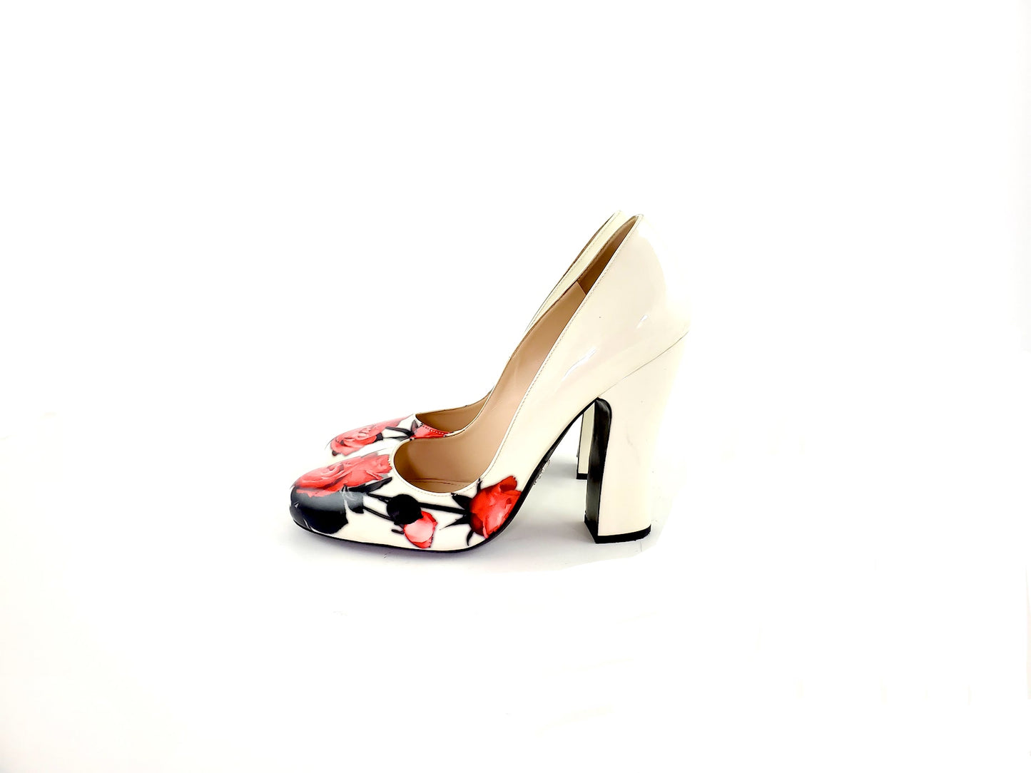 Prada Off White Floral Patent Leather Pumps 39