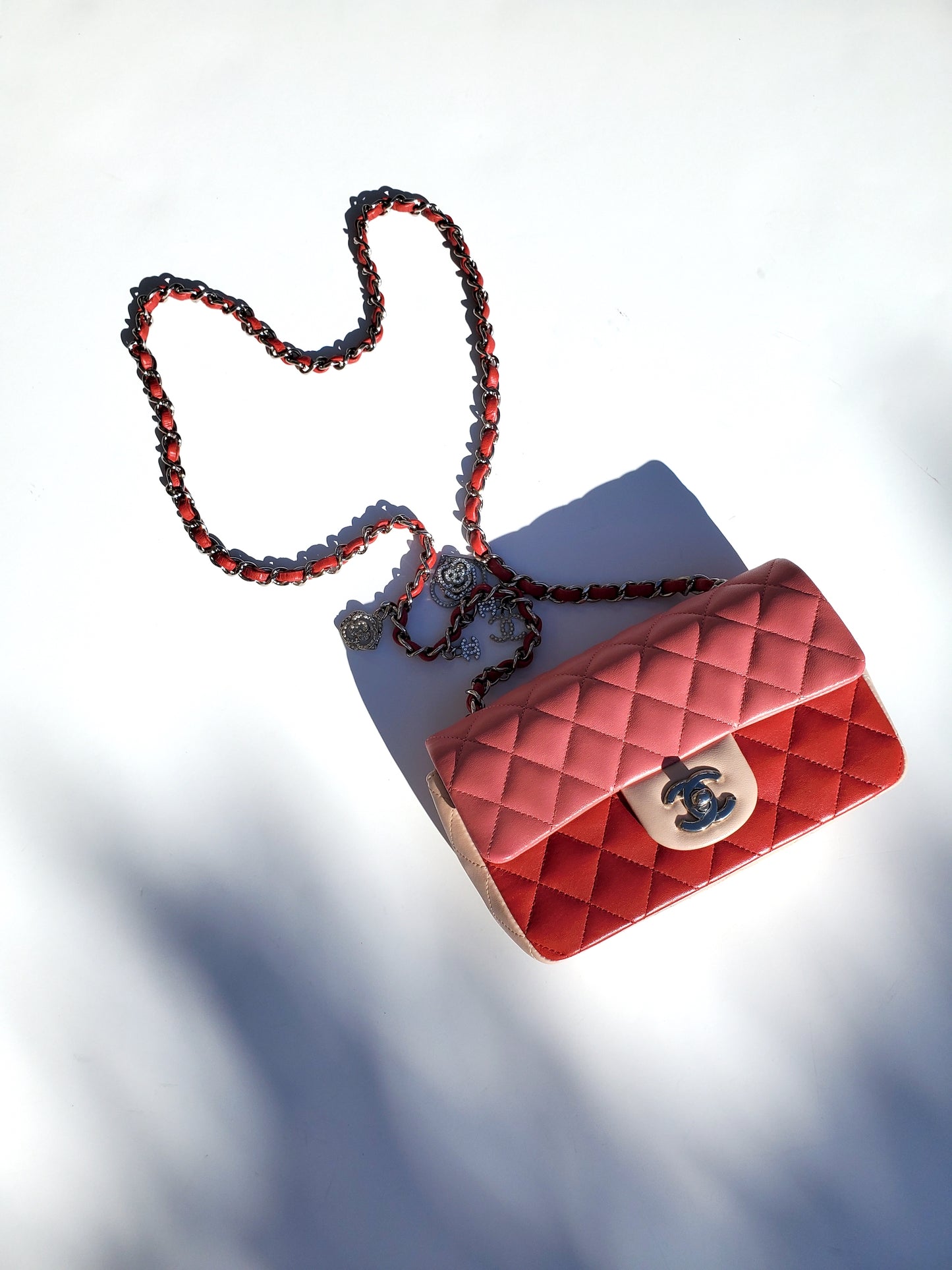CHANEL Rectangular Mini Valentine Charm Tri-color Pink Flap Bag