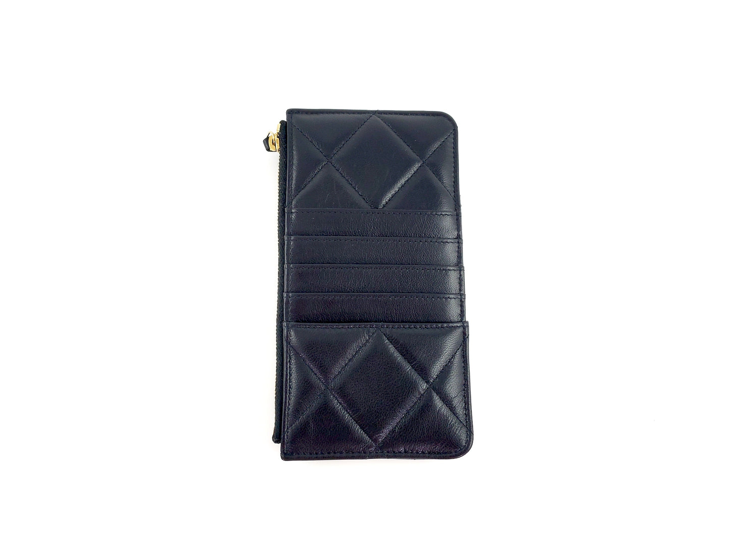 CHANEL 19 2020 Black Goatskin Quilted Phone Card Holder