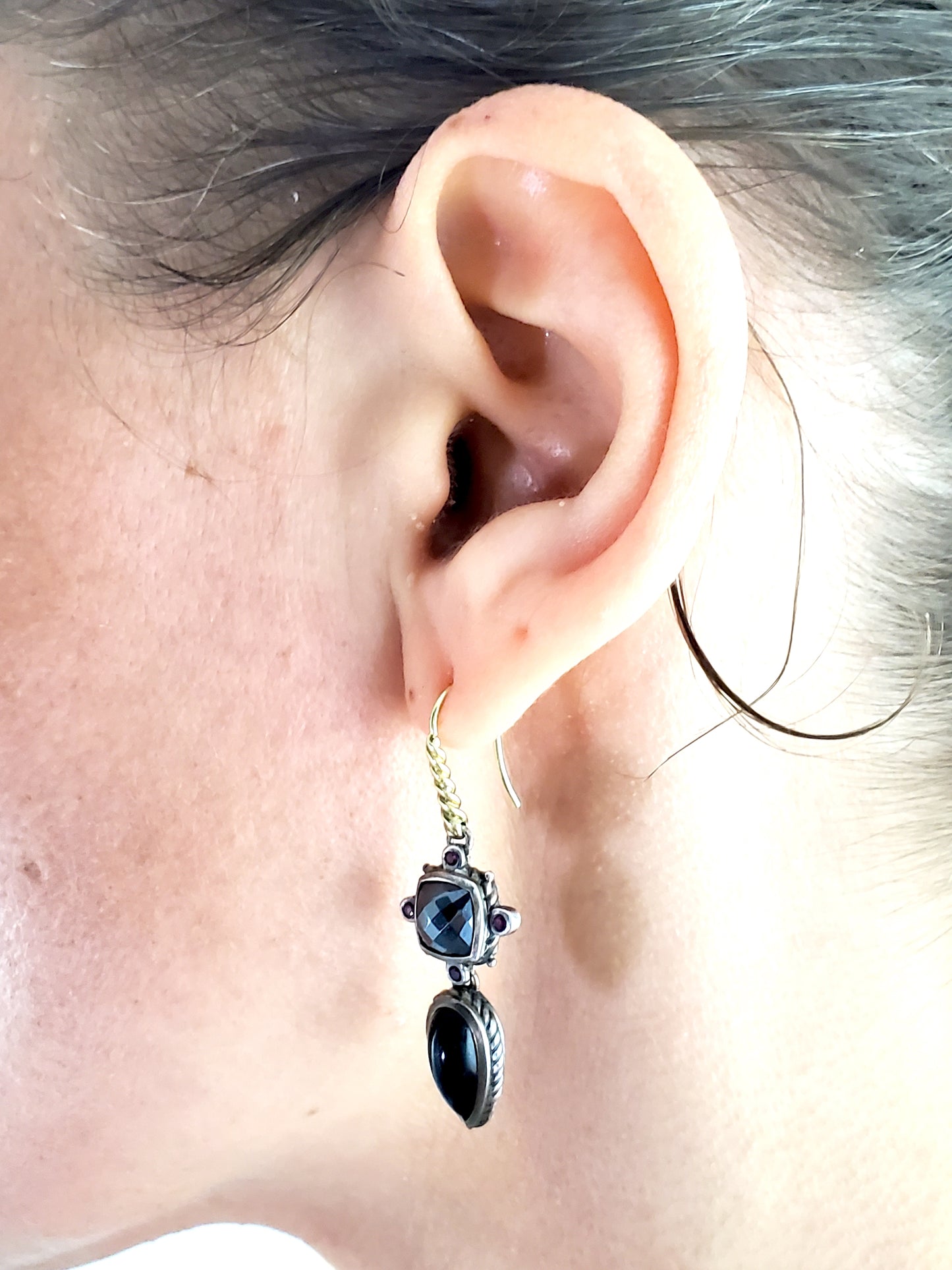 David Yurman Sterling Silver Hematite Onyx Ruby Drop Earrings Pendant Set