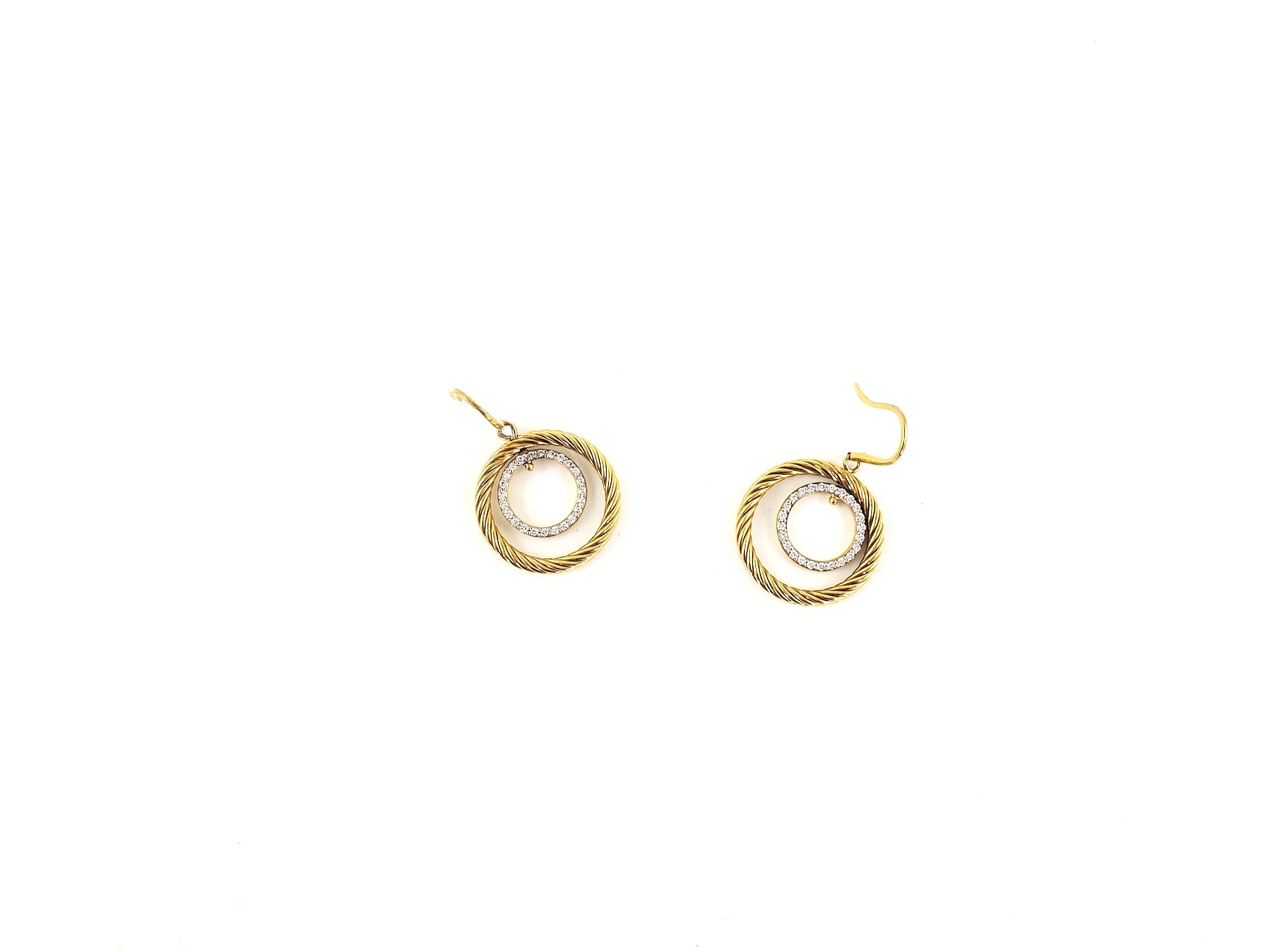 DAVID YURMAN Gold Diamond Mobile Circle Drop Cable Earrings