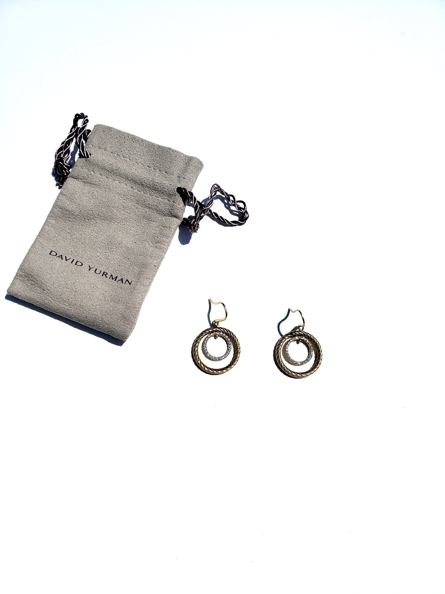DAVID YURMAN Gold Diamond Mobile Circle Drop Cable Earrings