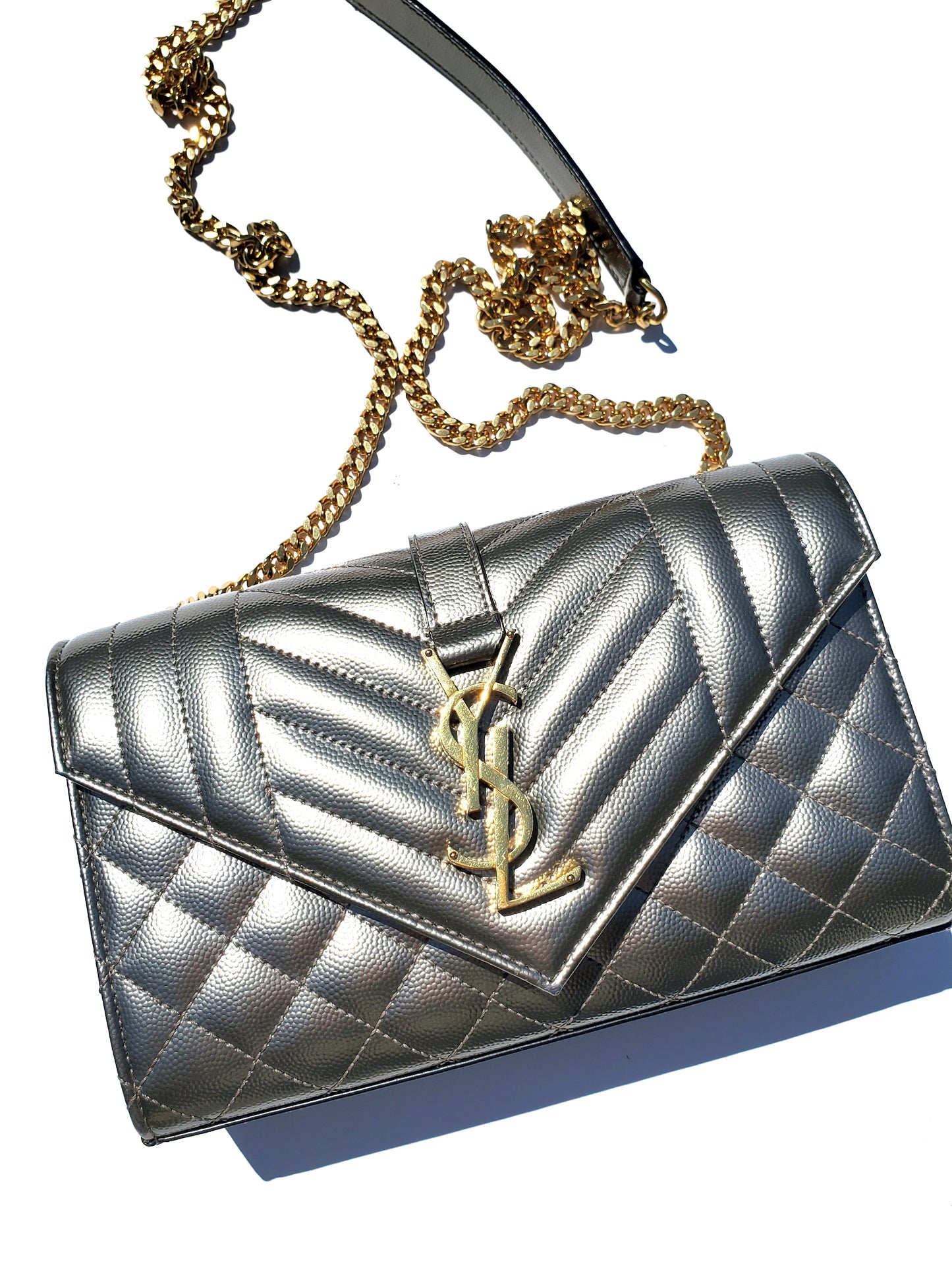 Saint Laurent Small Envelope Pewter Mix Matelasse Crossbody Bag