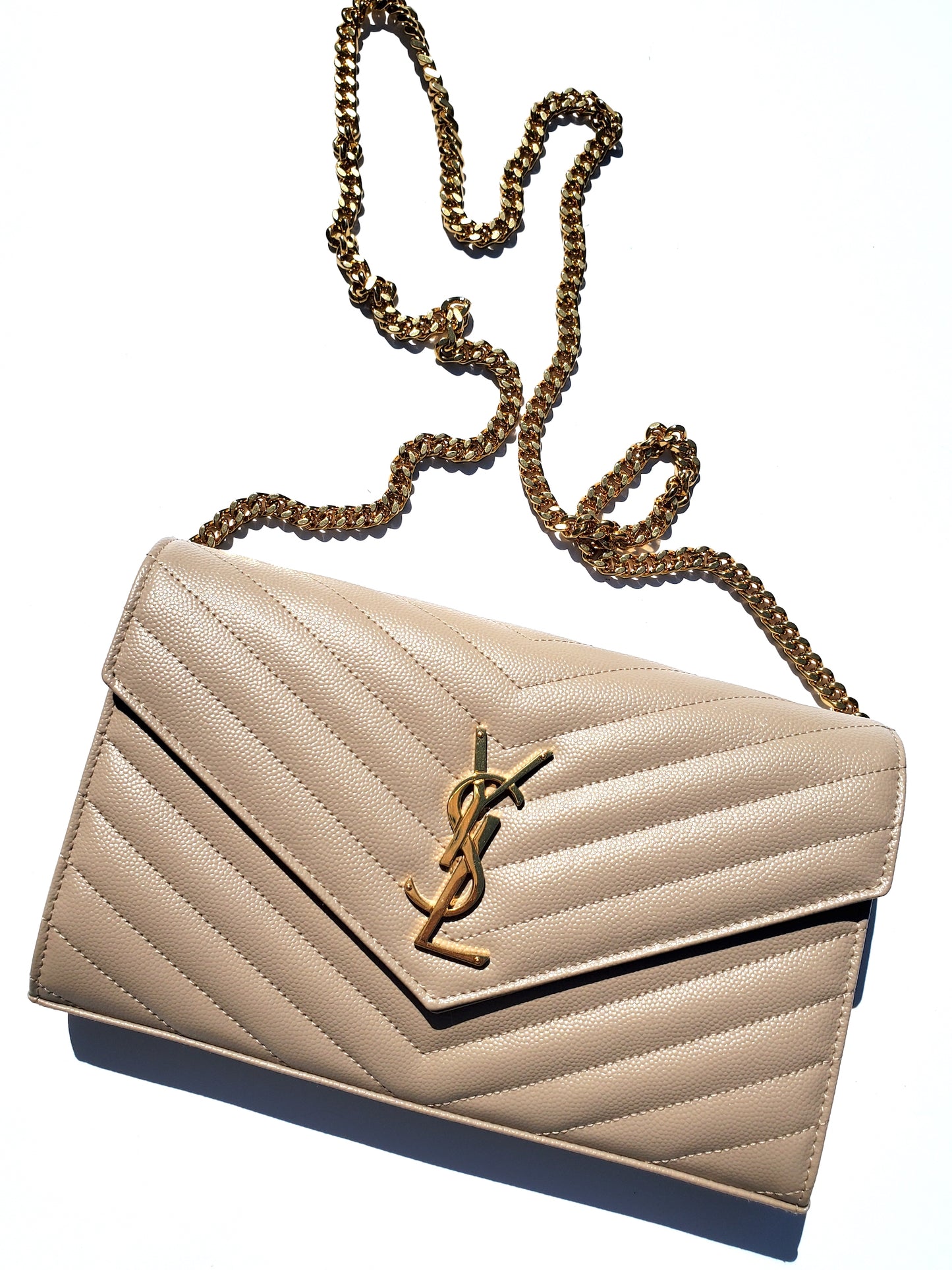 Saint Laurent Beige 2022 Envelope Matelasse Chain Wallet on Chain Bag