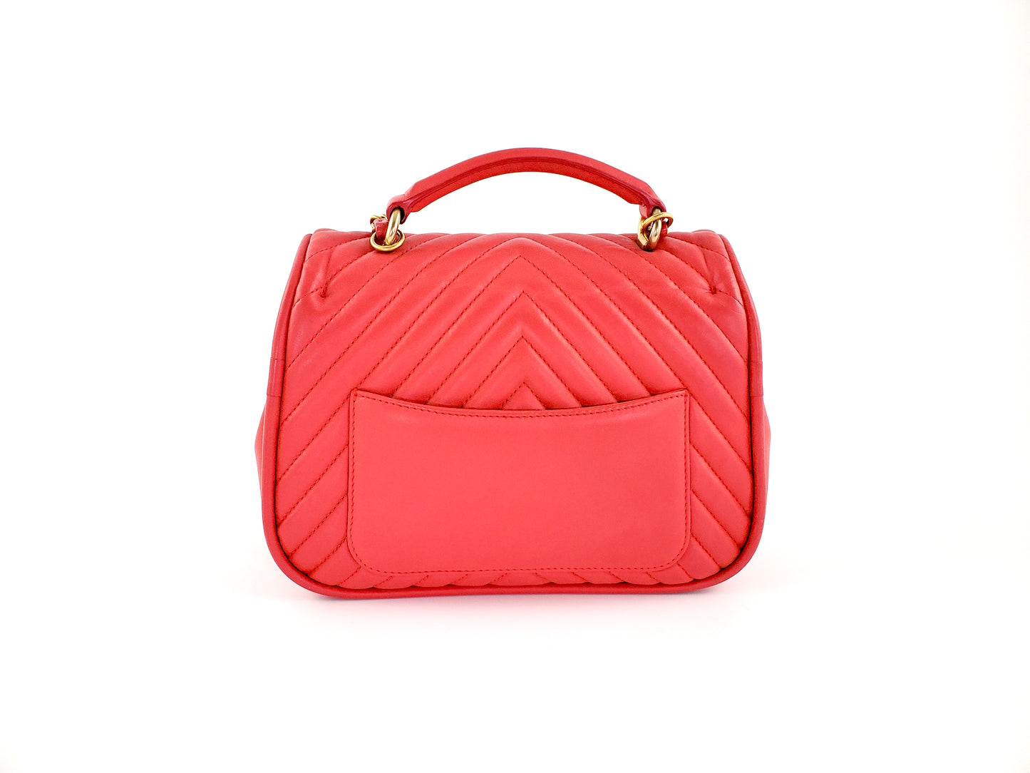 Chanel Red Reverse Chevron Quilted Round Top Handle Flap Bag