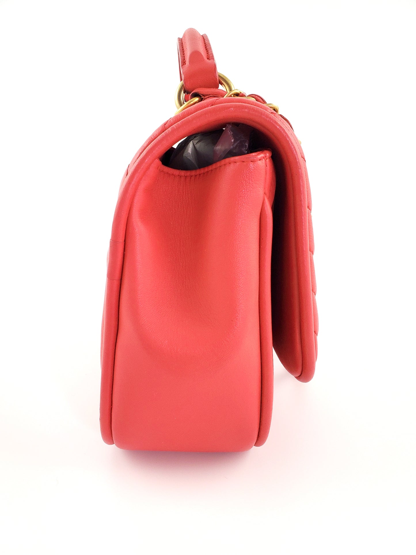 Chanel Red Reverse Chevron Quilted Round Top Handle Flap Bag
