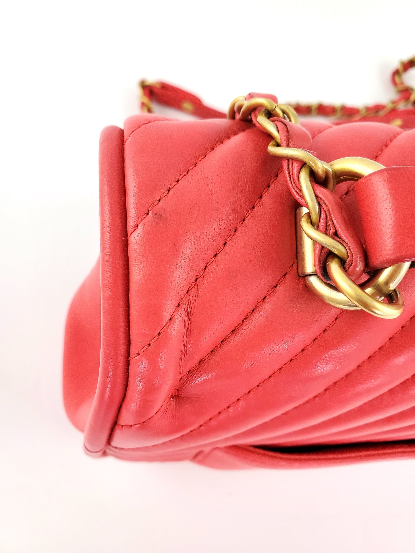 Chanel Red Reverse Chevron Quilted Round Top Handle Flap Bag