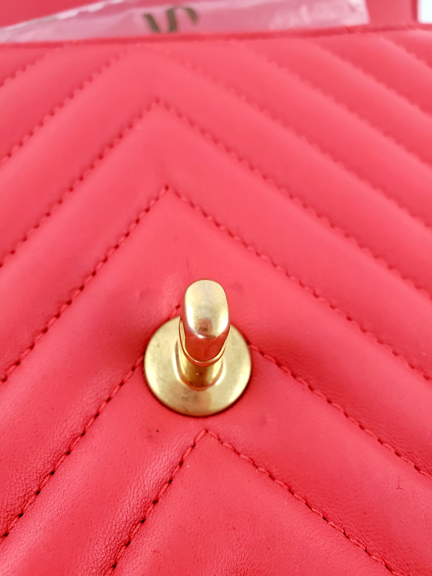 Chanel Red Reverse Chevron Quilted Round Top Handle Flap Bag
