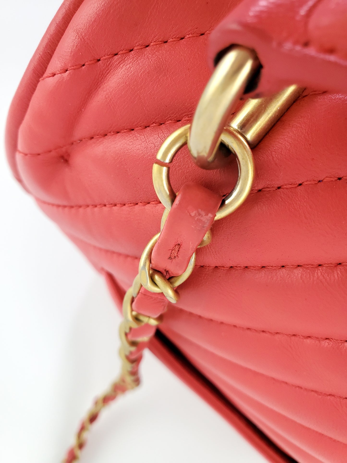 Chanel Red Reverse Chevron Quilted Round Top Handle Flap Bag