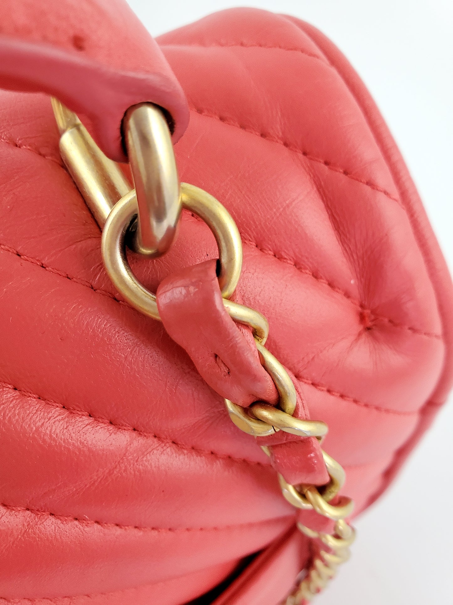 Chanel Red Reverse Chevron Quilted Round Top Handle Flap Bag