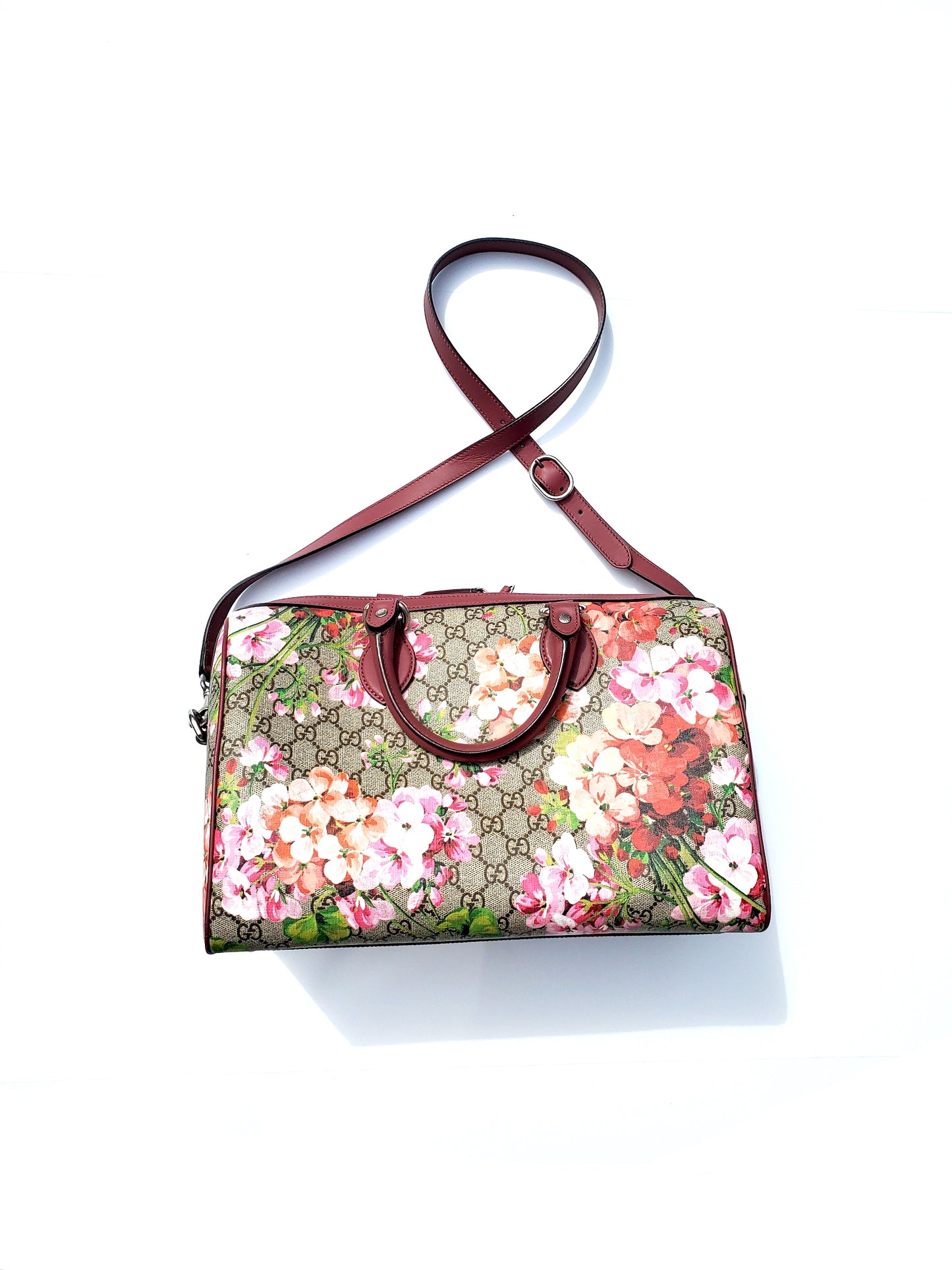 Gucci Blooms GG Supreme Monogram Top Handle Boston Bag