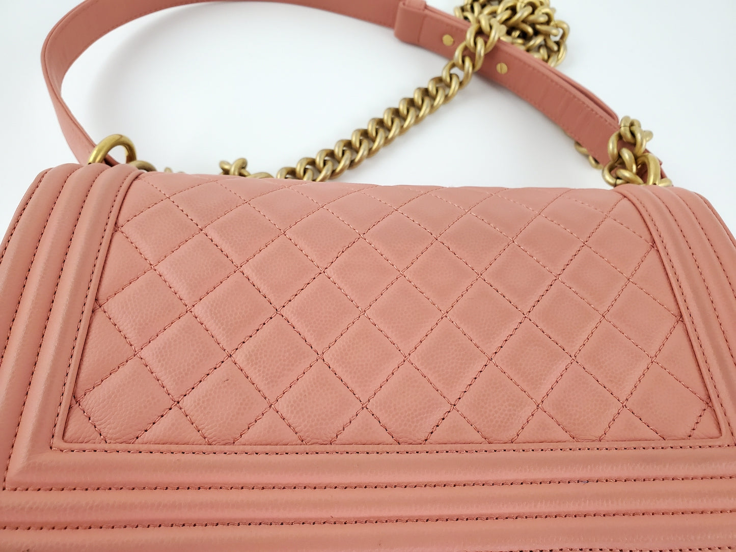 CHANEL Quilted Pink Caviar Boy Old Medium Flap Bag
