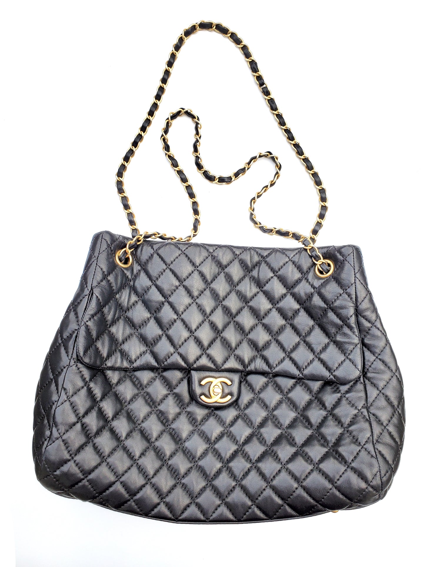 CHANEL Black Large Fluffy CC Shopping Leather Tote Bag