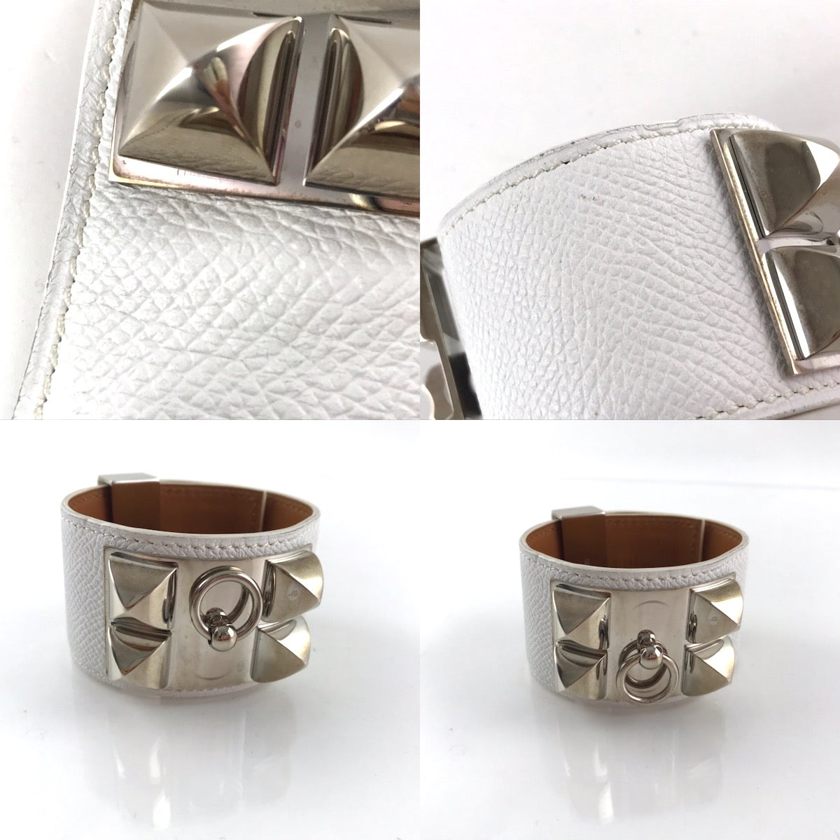 Hermes Collier de Chien CDC White Epsom Leather Bracelet