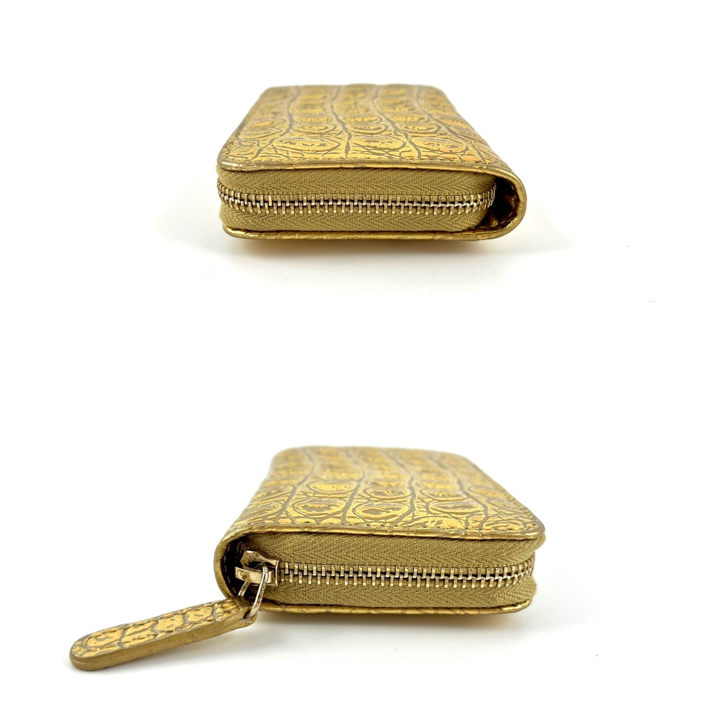 New CHANEL Gold Croc Embossed Zip O Coin Purse Wallet