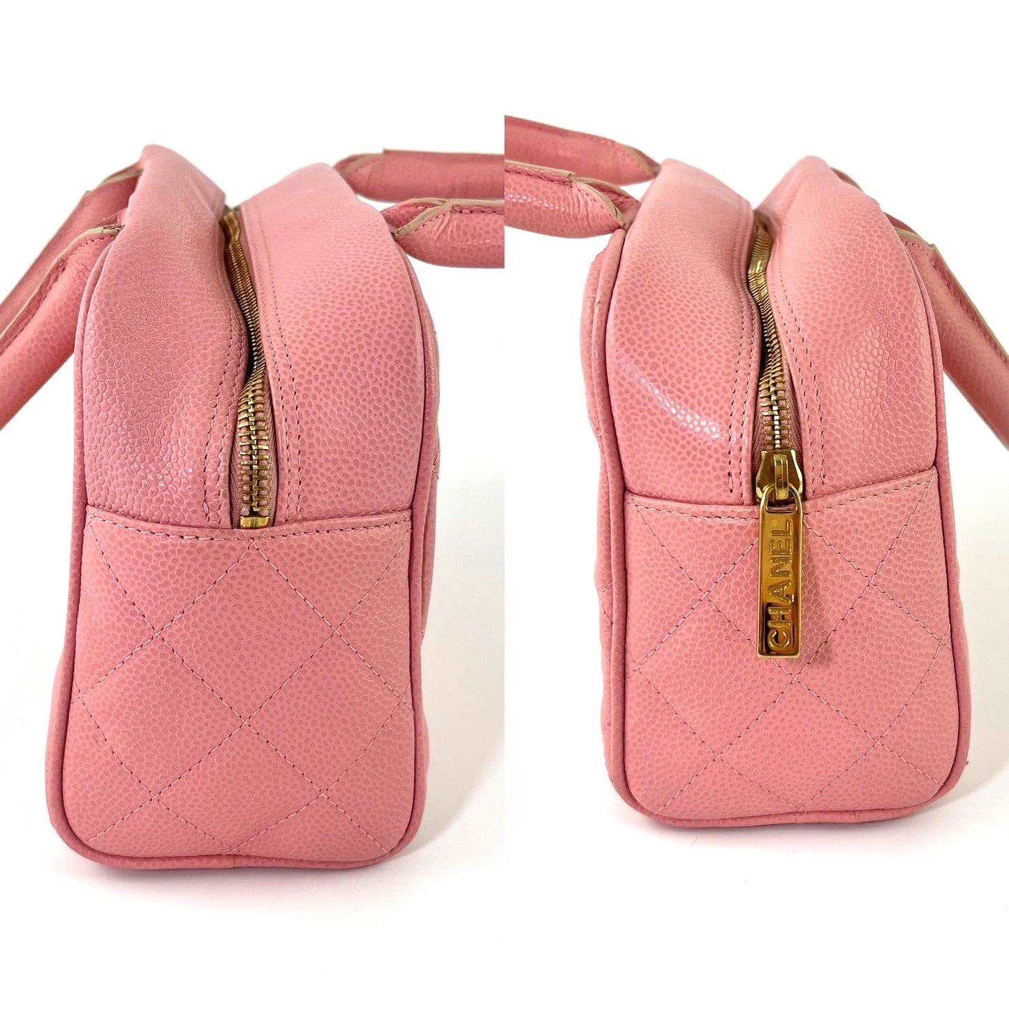 Vintage CHANEL Timeless Pink Quilted Caviar Bowler Bag