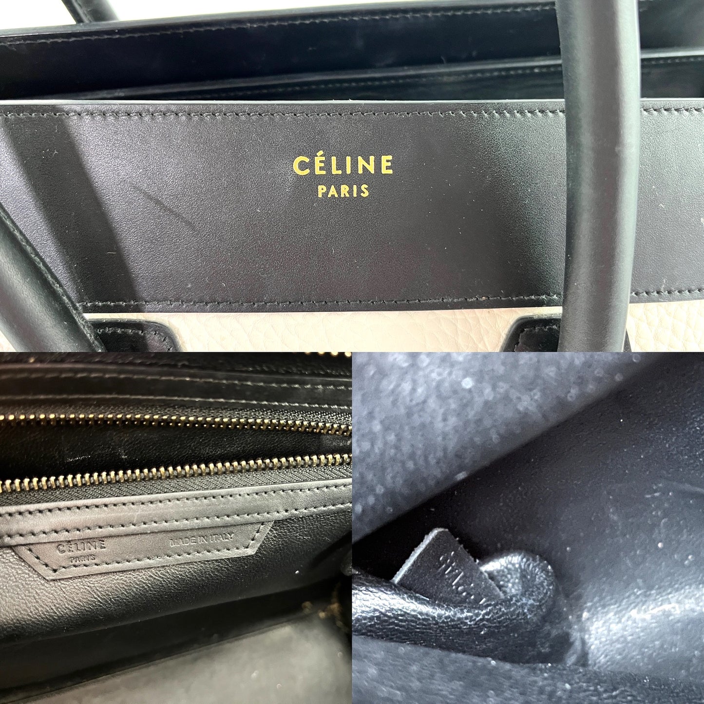 Celine Phantom Black White Taupe Leather Luggage Bag