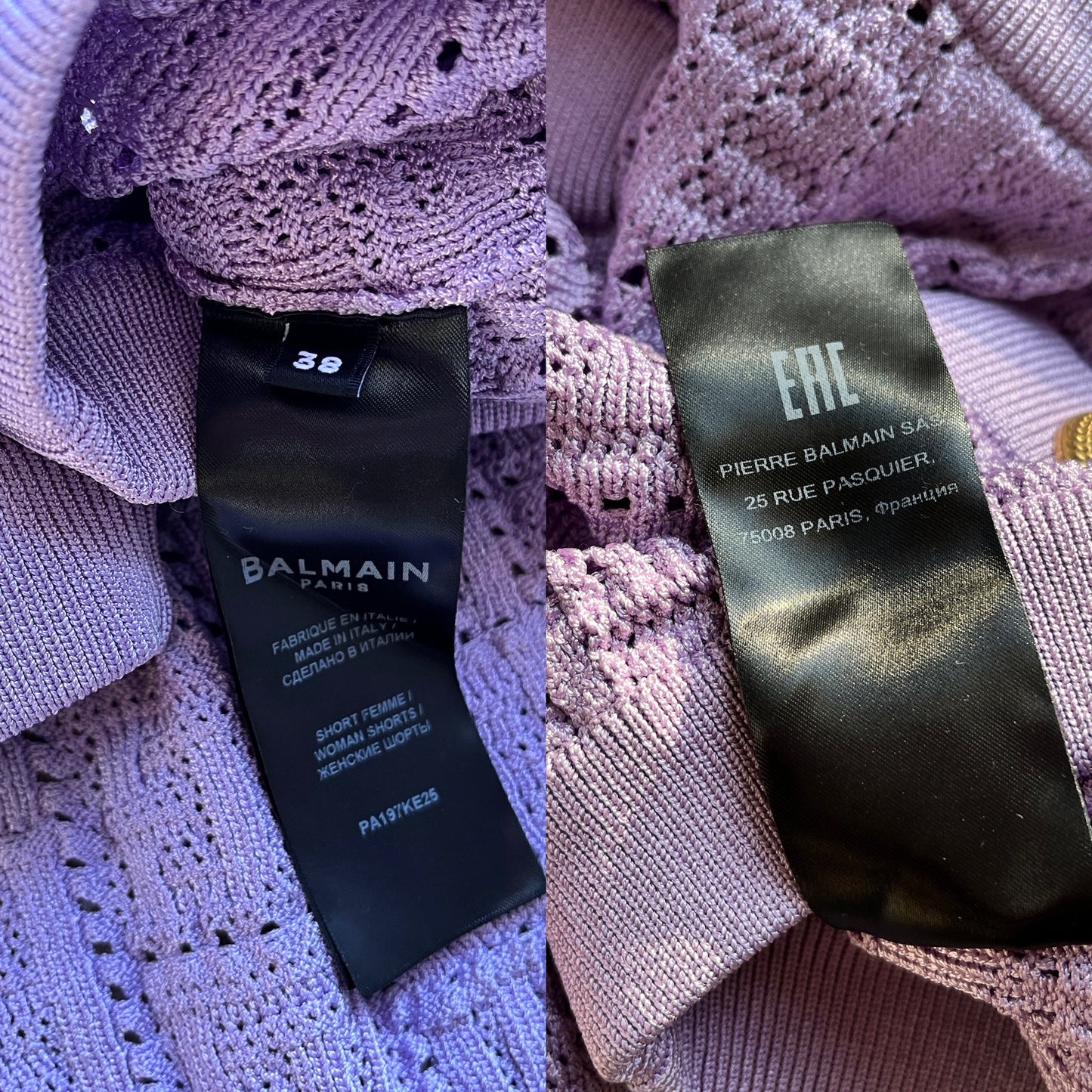 Balmain Monogram Lilac Knit Cardigan and Shorts Set 38