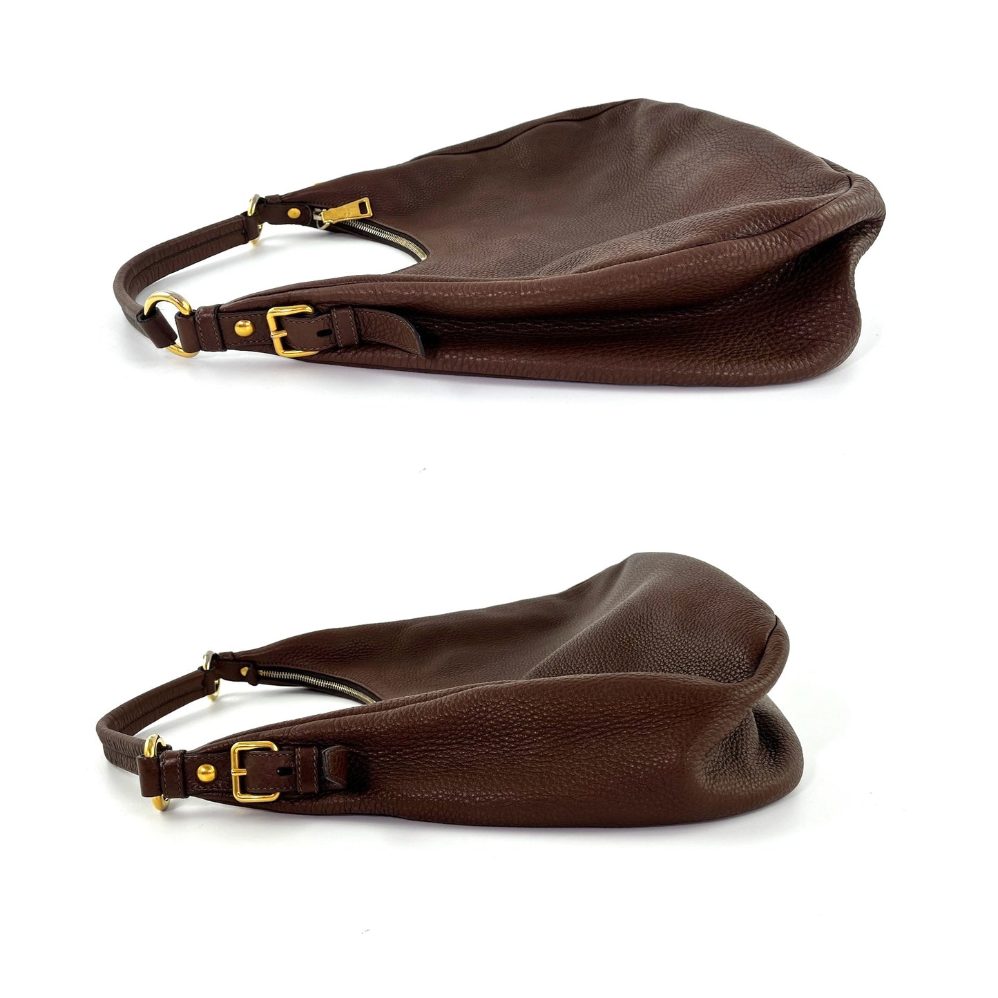 Prada Vitello Daino Brown Leather Hobo Bag