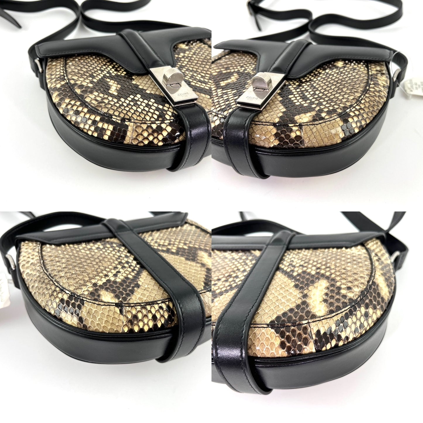 New CELINE Besace 16 Small Smooth Calfskin Snakeskin Crossbody Bag