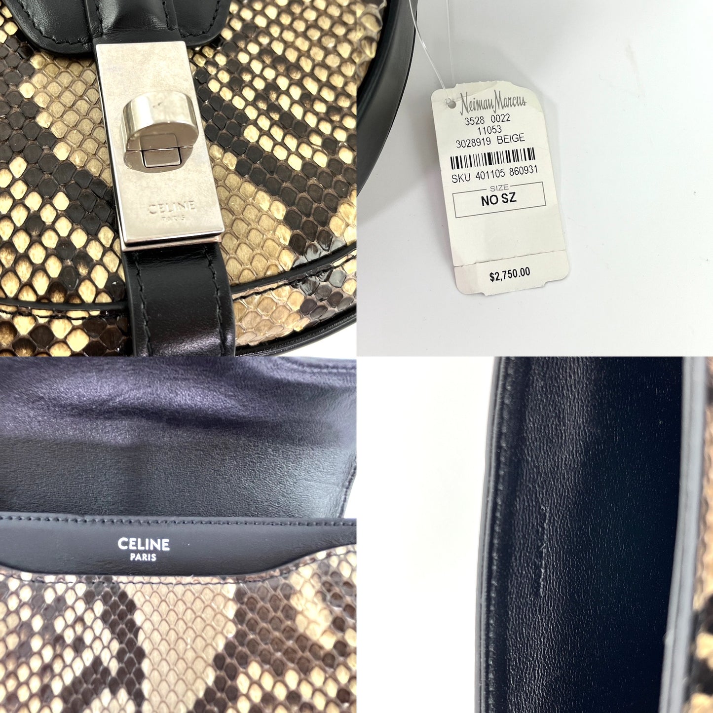 New CELINE Besace 16 Small Smooth Calfskin Snakeskin Crossbody Bag