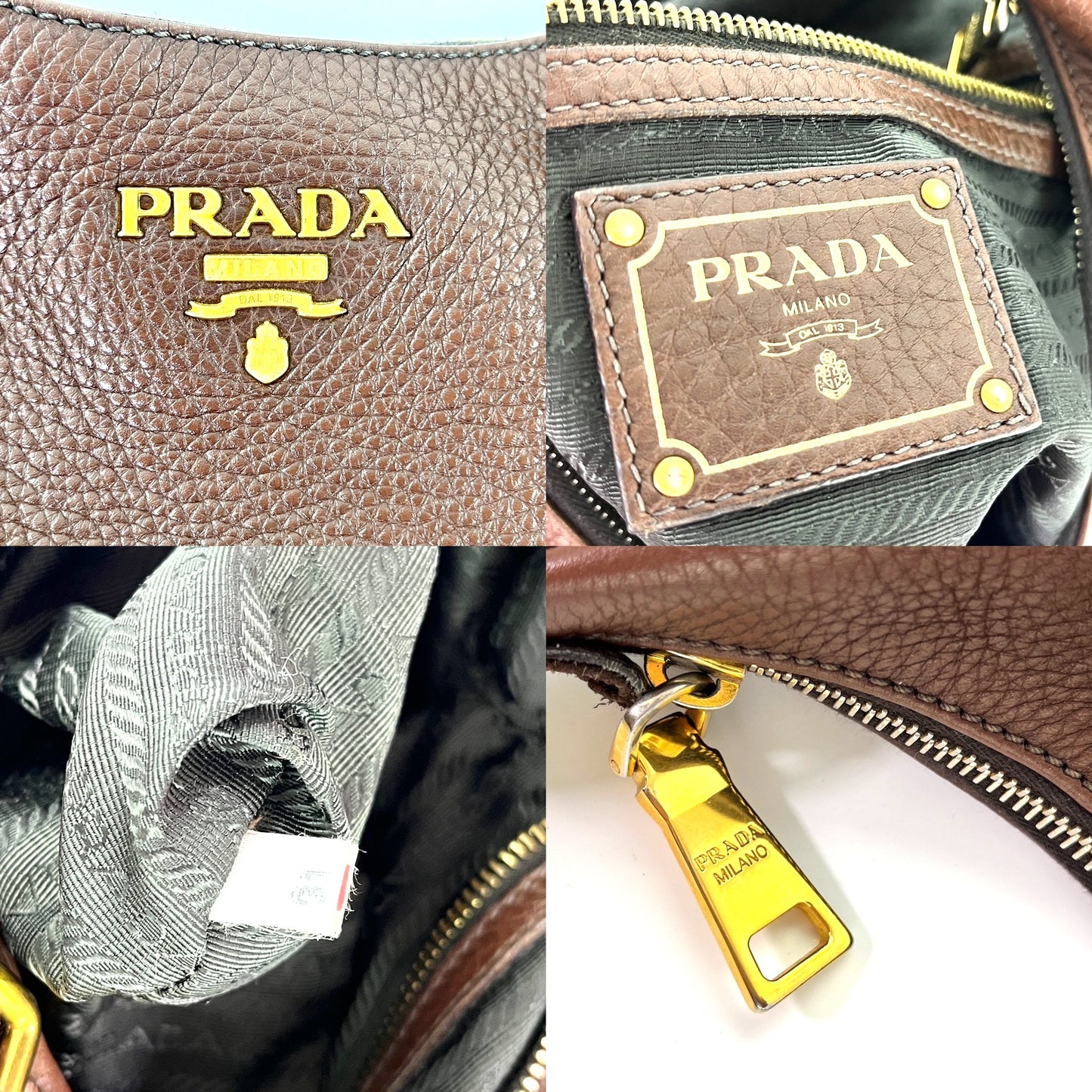 Prada Vitello Daino Brown Leather Hobo Bag