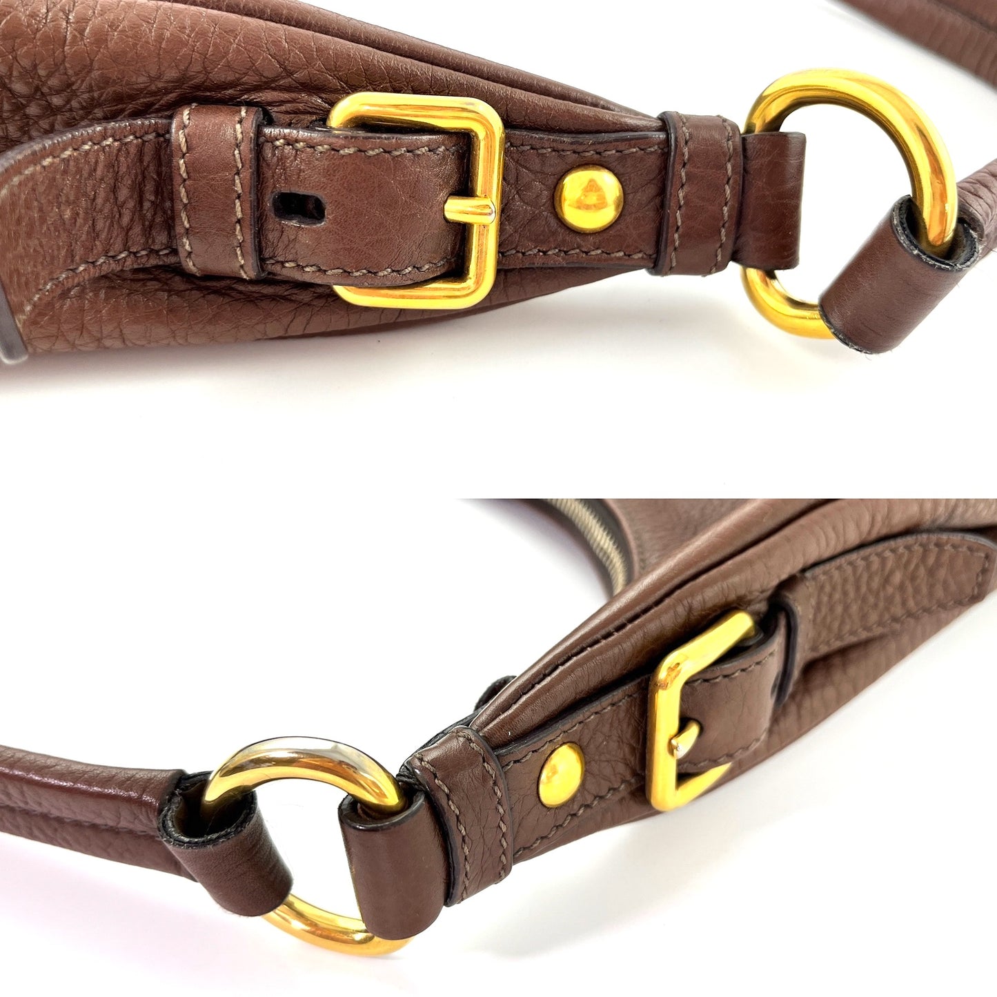 Prada Vitello Daino Brown Leather Hobo Bag