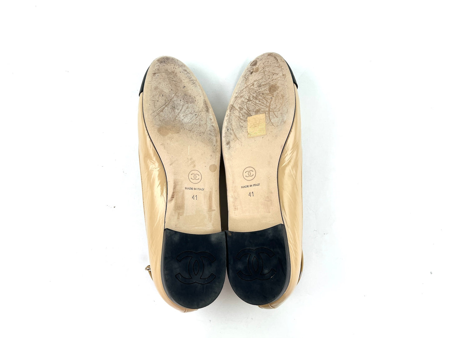 CHANEL 23C Bi Color CC Black Beige Ballet Flats 41 10.5