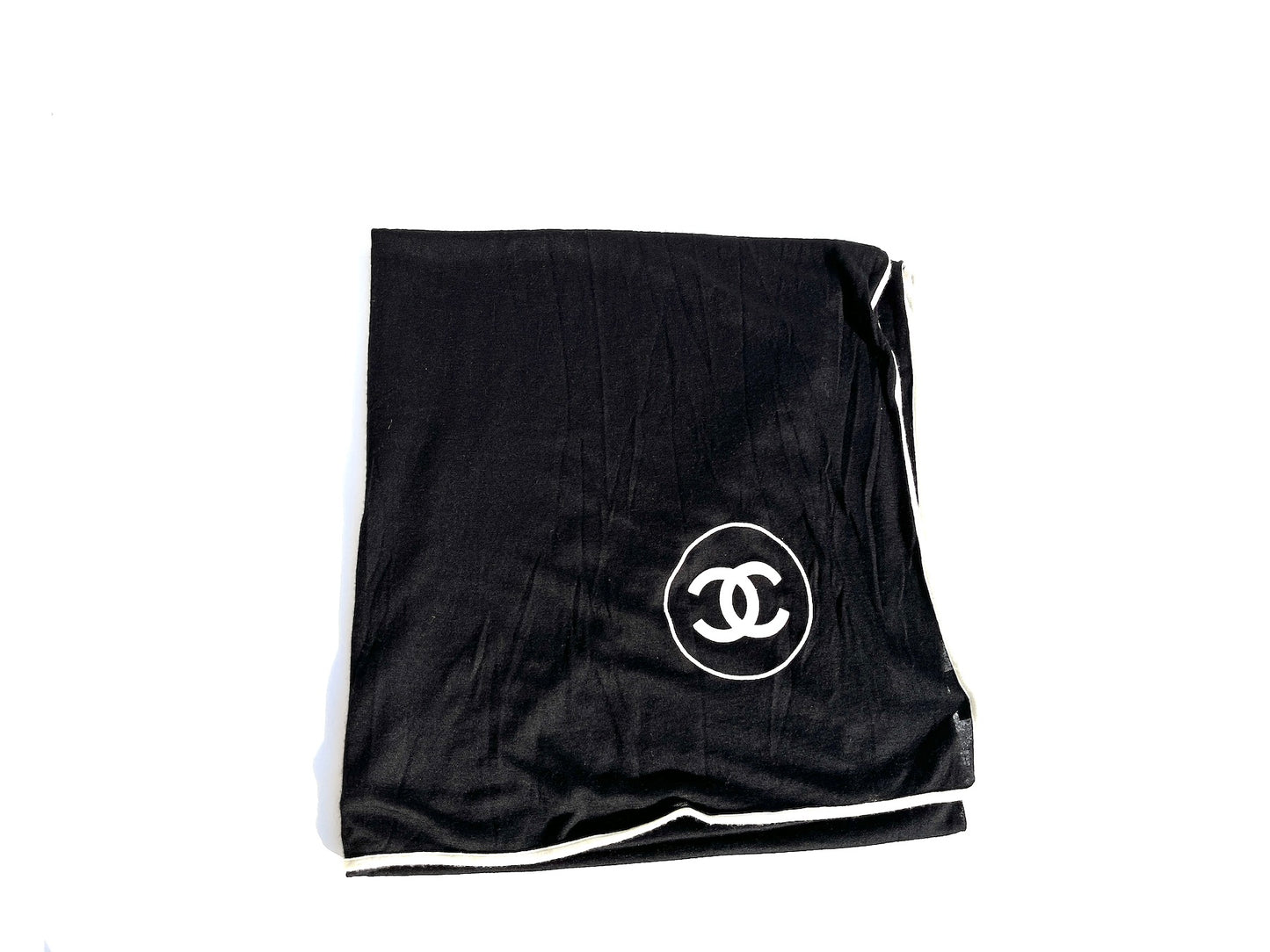 CHANEL Black Cashmere Silk 2020 CC Logo Rectangular Scarf