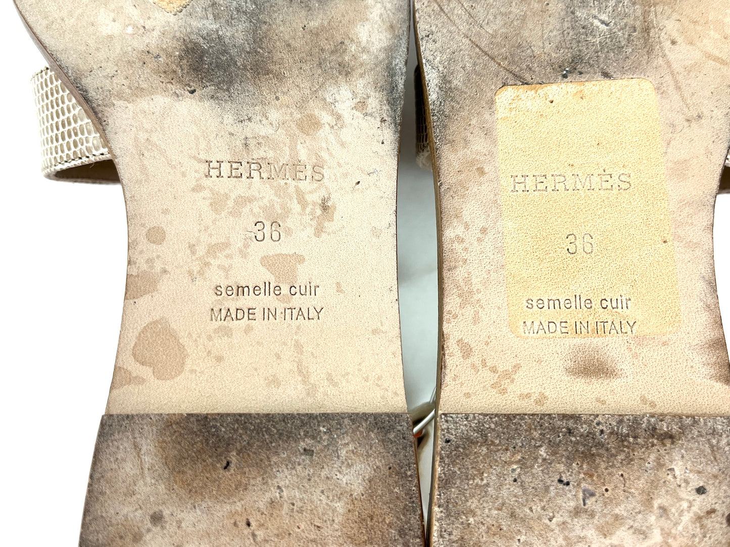 Hermes Santorini Brun Ecorce Shiny Lizard Sandals 36