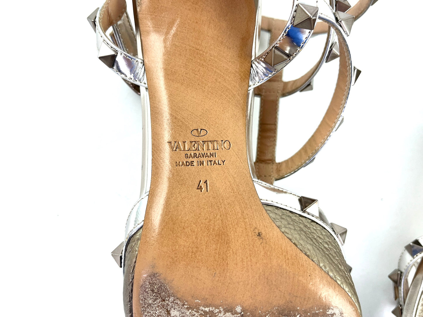 Valentino Rockstud Gold Metallic T Strap Pumps 41 10.5