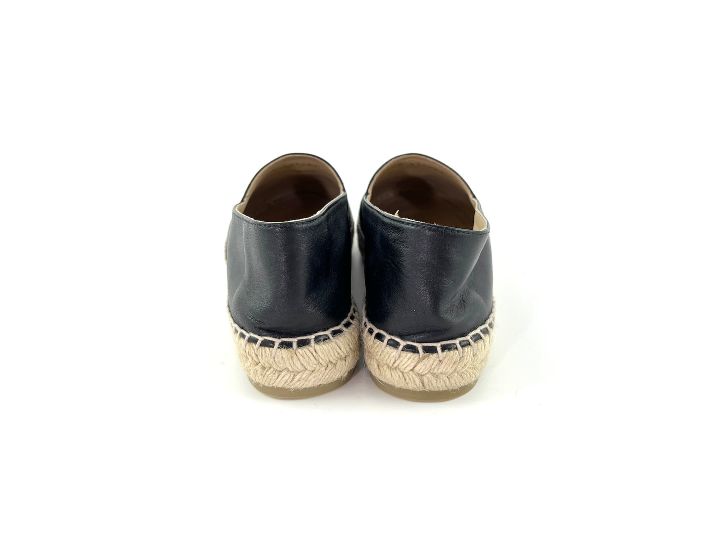 CHANEL Black Leather CC Logo Espadrille Flats 40