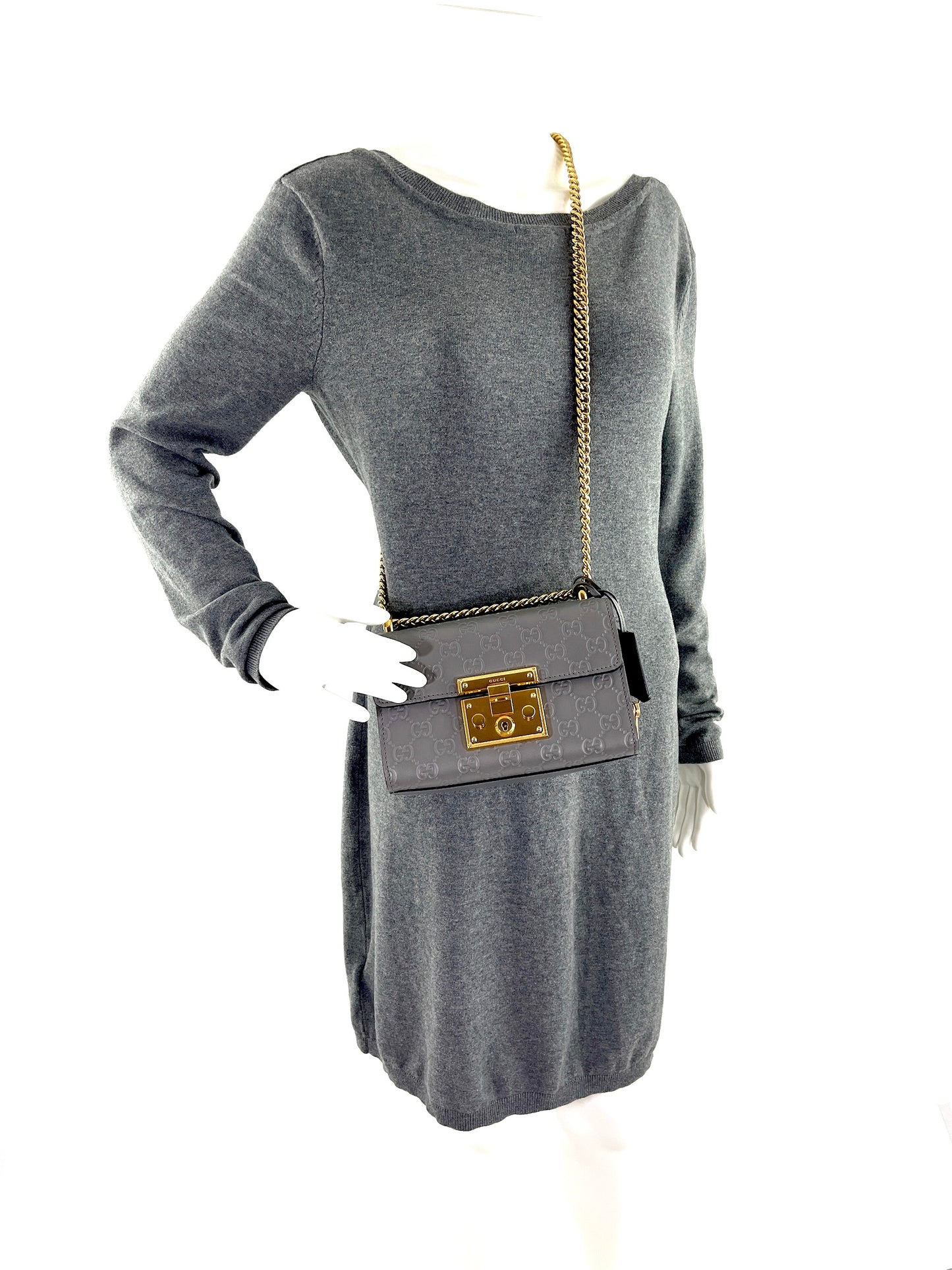 Gucci Padlock Gray Guccissima Leather Small Crossbody Bag