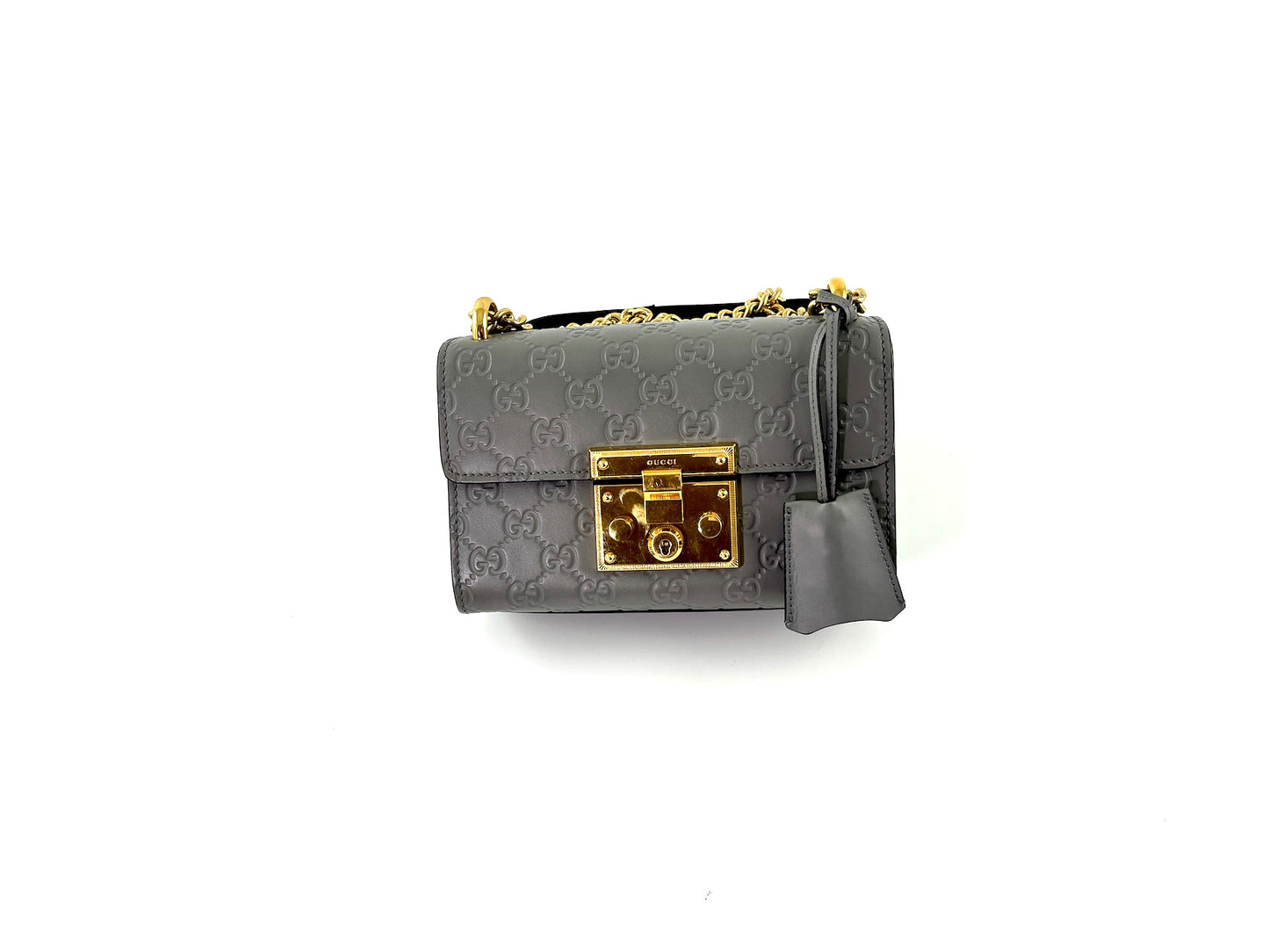 Gucci Padlock Gray Guccissima Leather Small Crossbody Bag