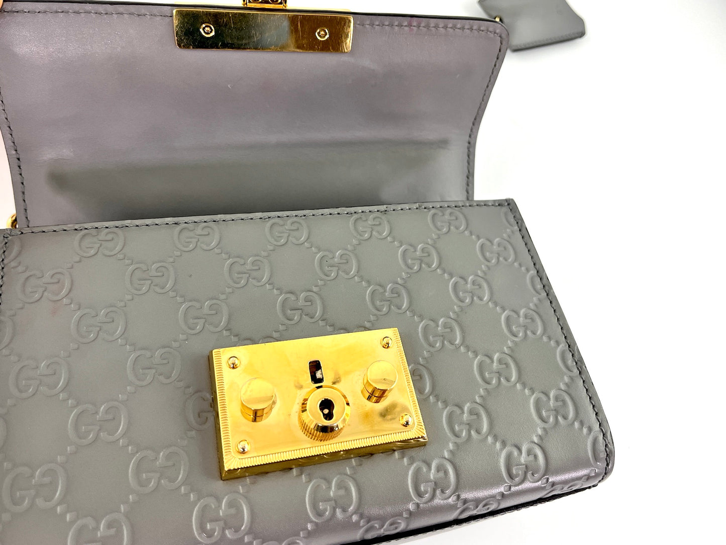 On layaway Gucci Padlock Gray Guccissima Leather Small Crossbody Bag