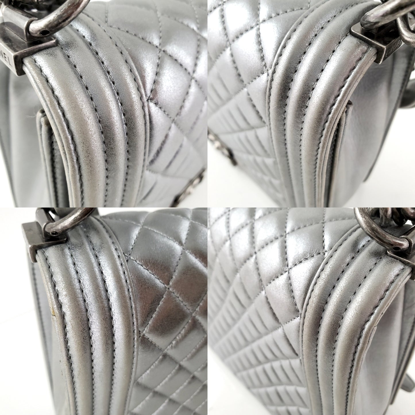 CHANEL Large Metallic Silver Quilted Boy Flap Bag