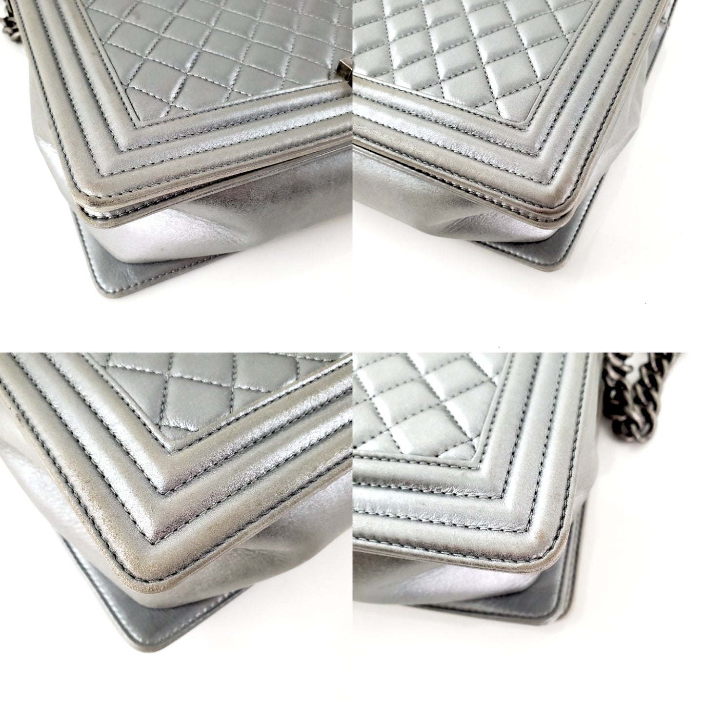 CHANEL Large Metallic Silver Quilted Boy Flap Bag