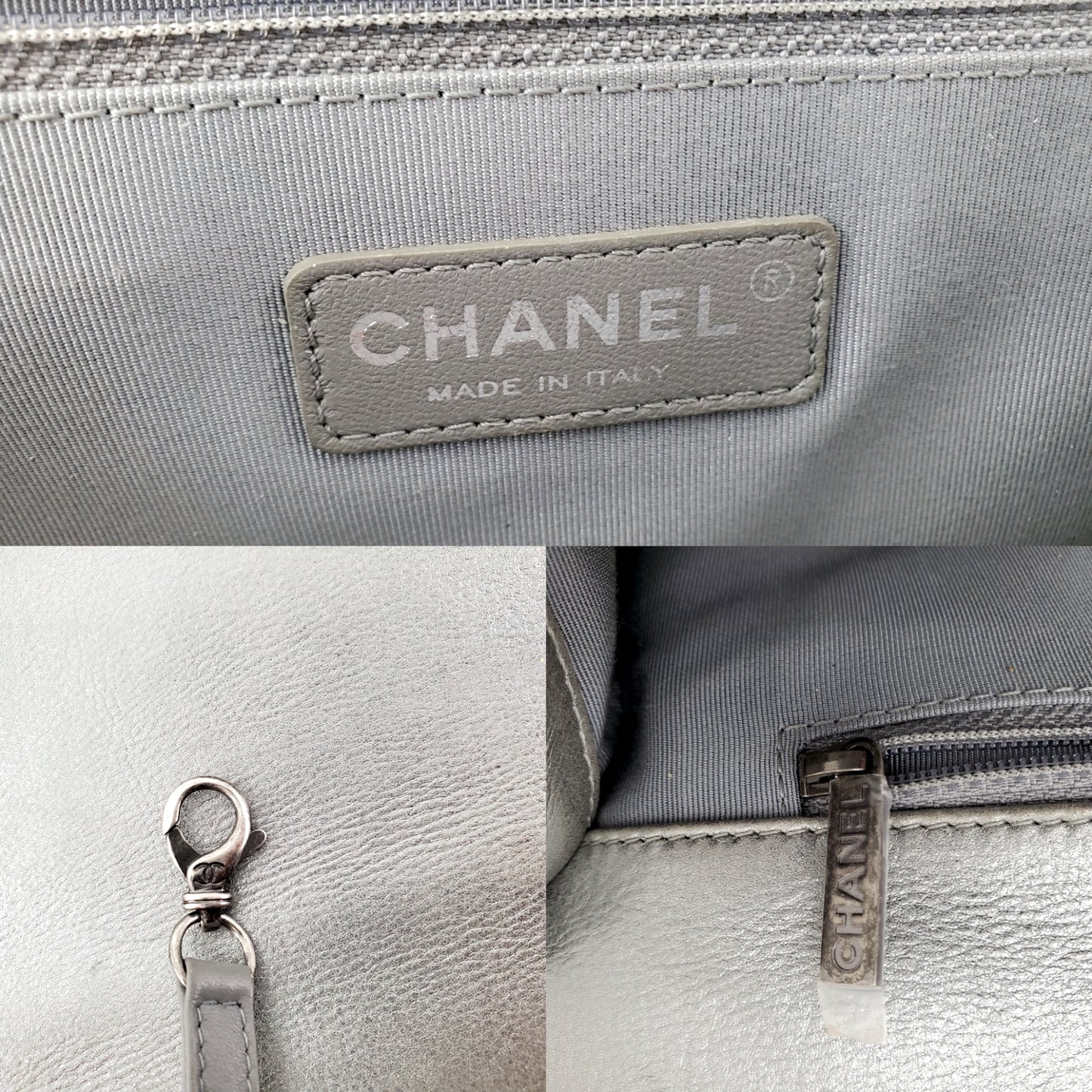 CHANEL Large Metallic Silver Quilted Boy Flap Bag