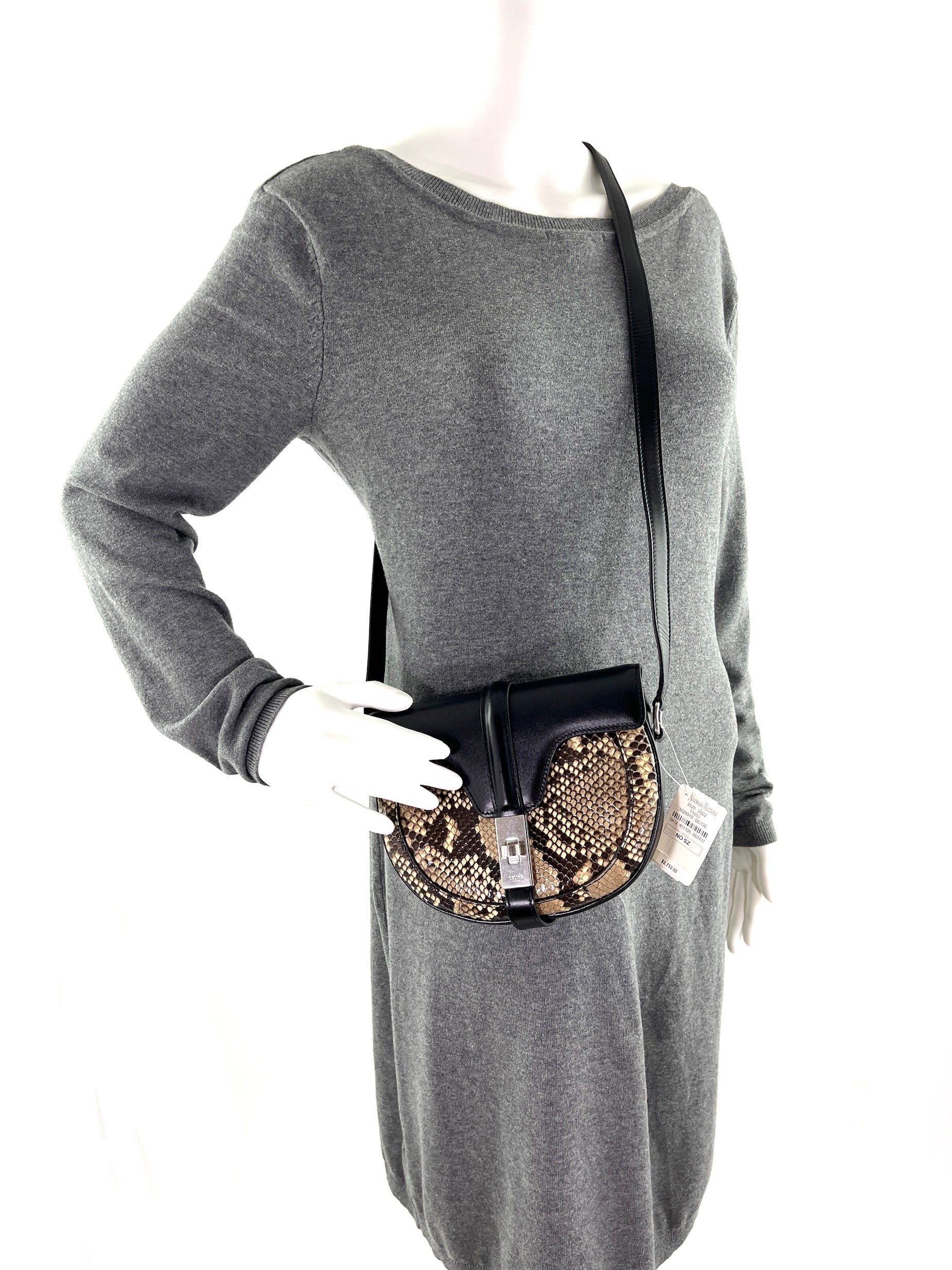 New CELINE Besace 16 Small Smooth Calfskin Snakeskin Crossbody Bag