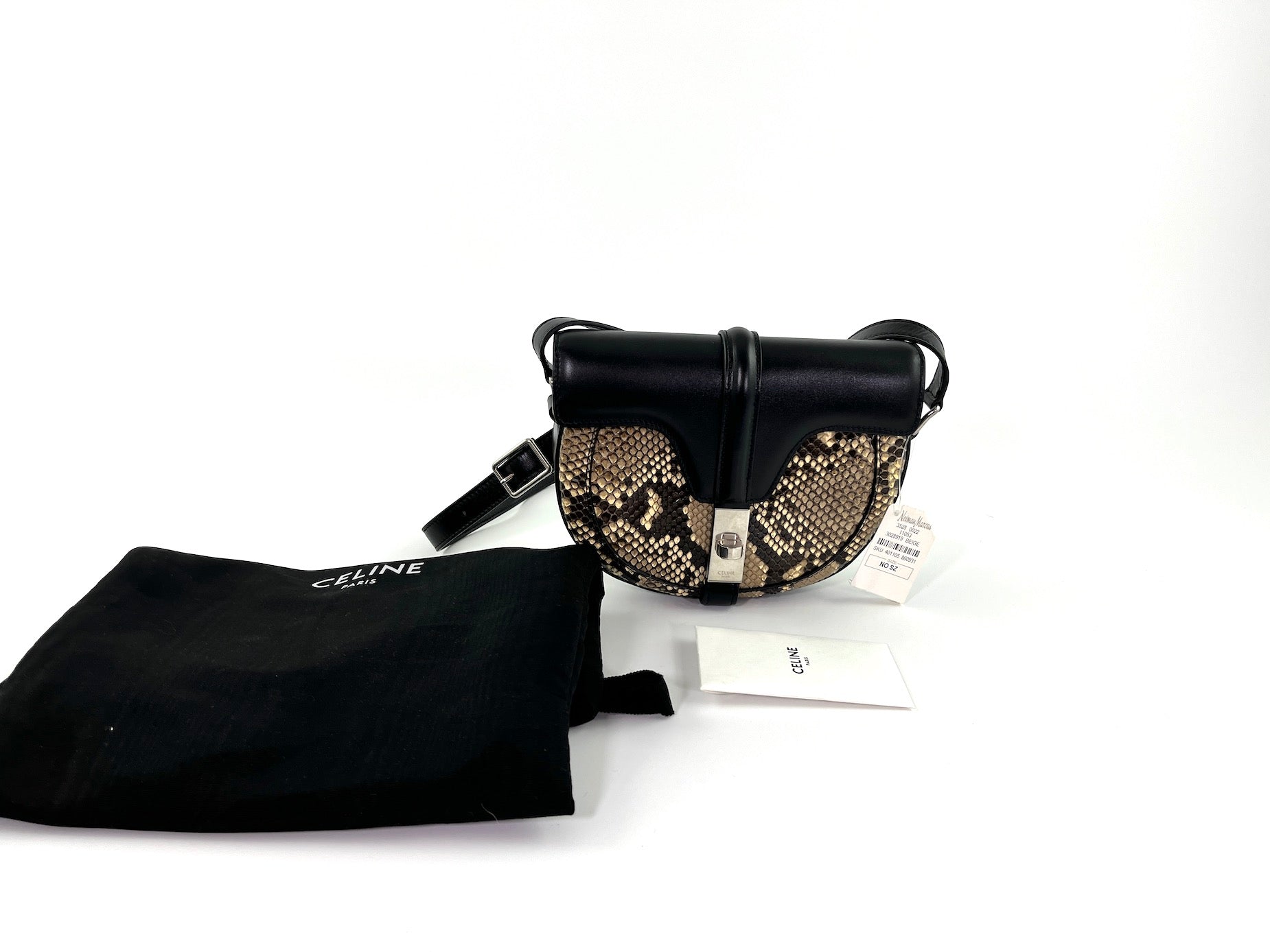 New CELINE Besace 16 Small Smooth Calfskin Snakeskin Crossbody Bag