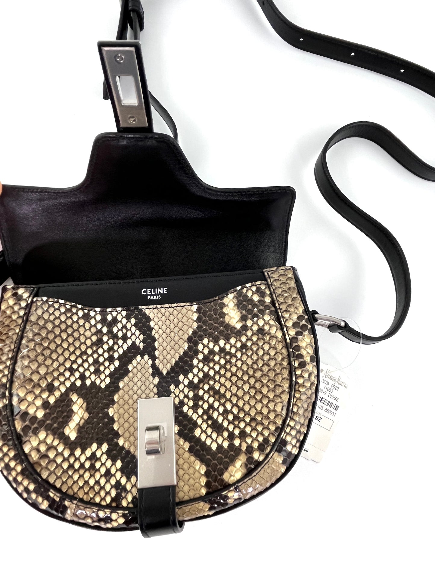 New CELINE Besace 16 Small Smooth Calfskin Snakeskin Crossbody Bag