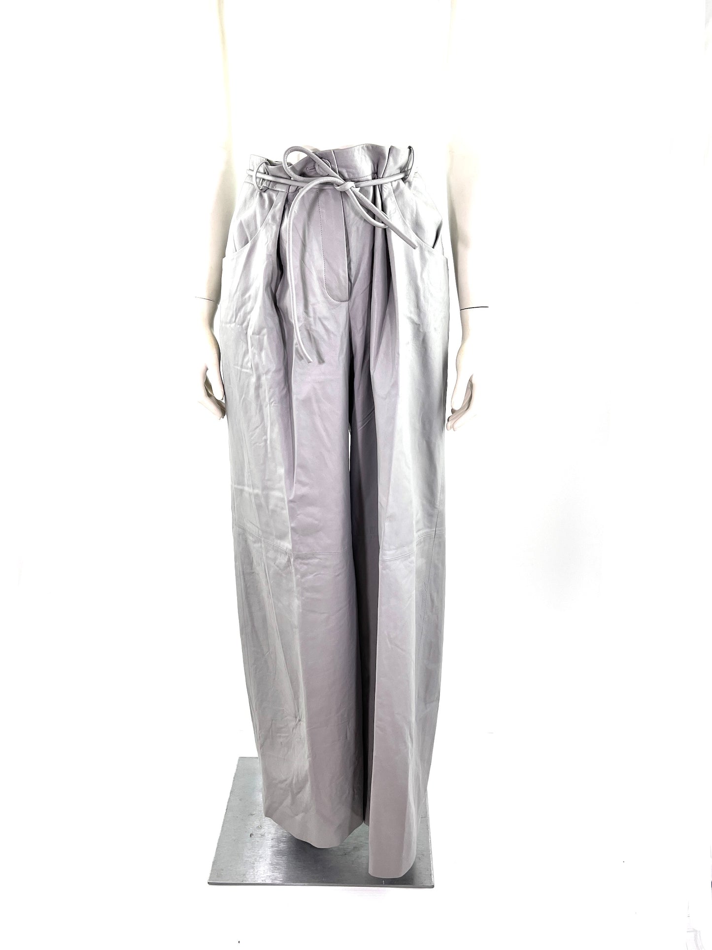 New CHANEL 2014 Gray Leather Wide Leg Pants 42 8