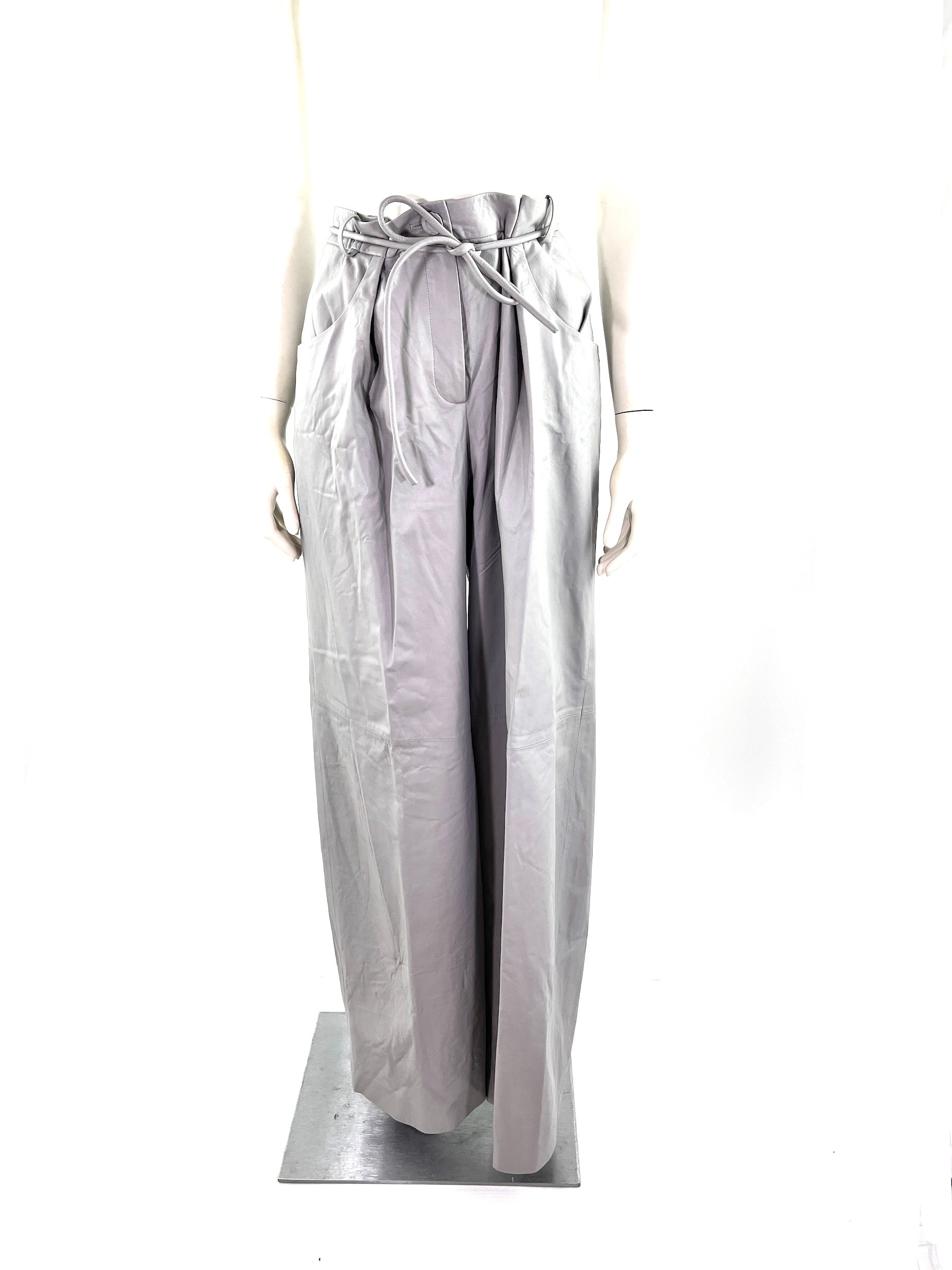 New CHANEL 2014 Gray Leather Wide Leg Pants 42 8