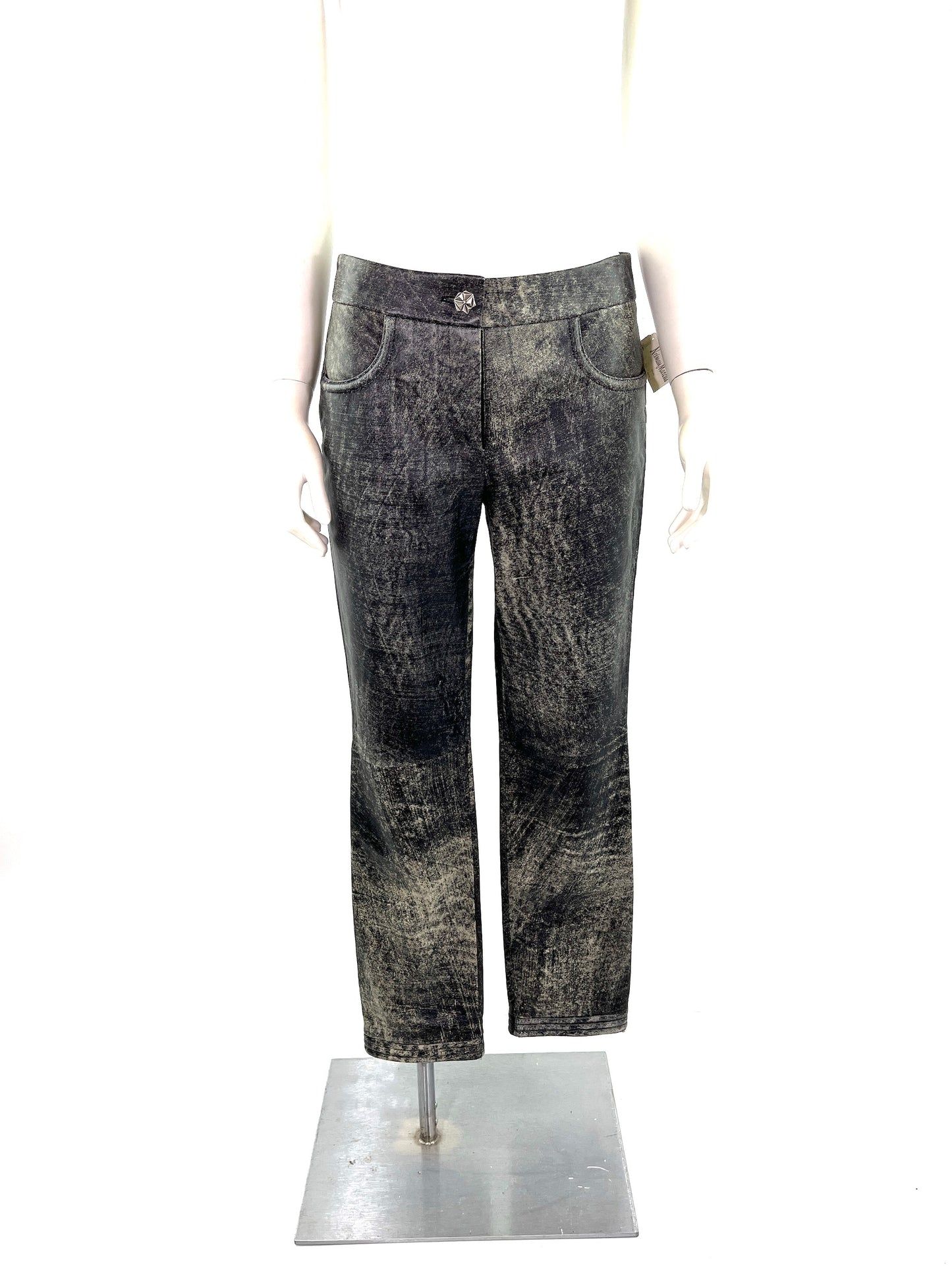 CHANEL Black Beige Leather Straight Leg Pants 36 4