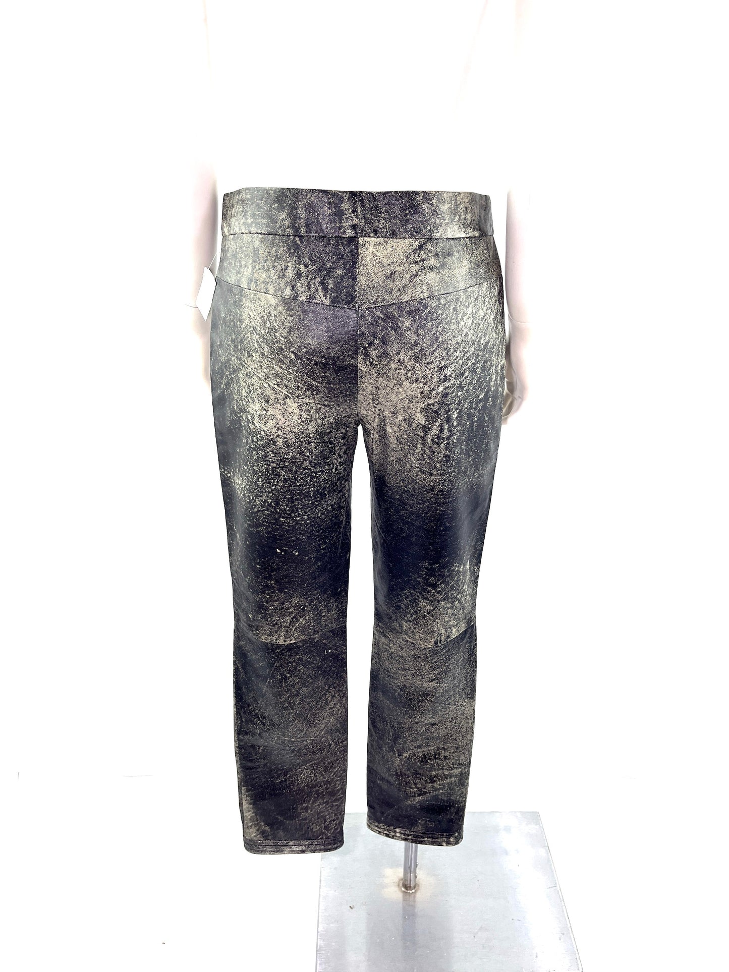 CHANEL Black Beige Leather Straight Leg Pants 36 4