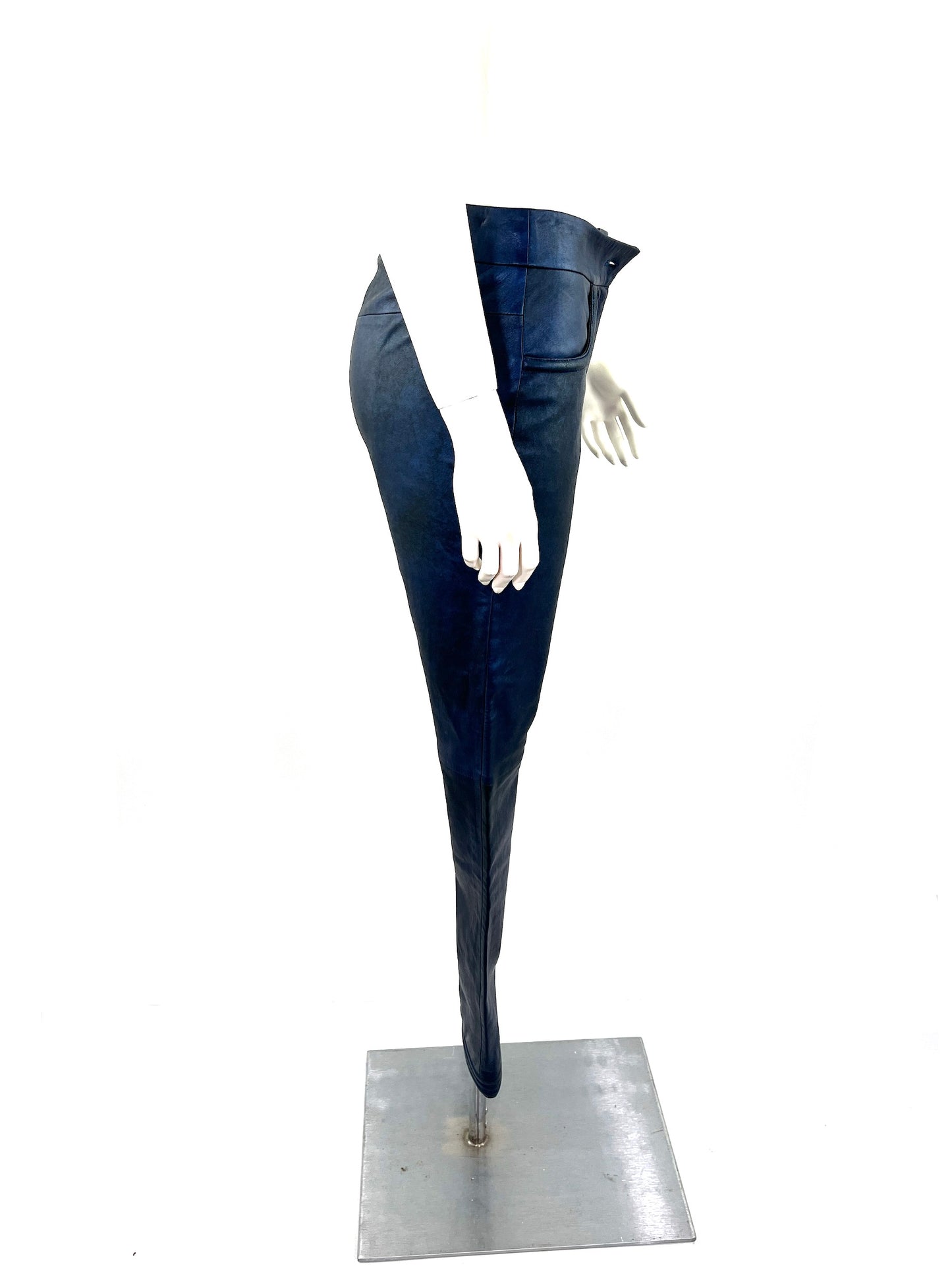CHANEL Navy Blue Leather Straight Leg Pants 36 2