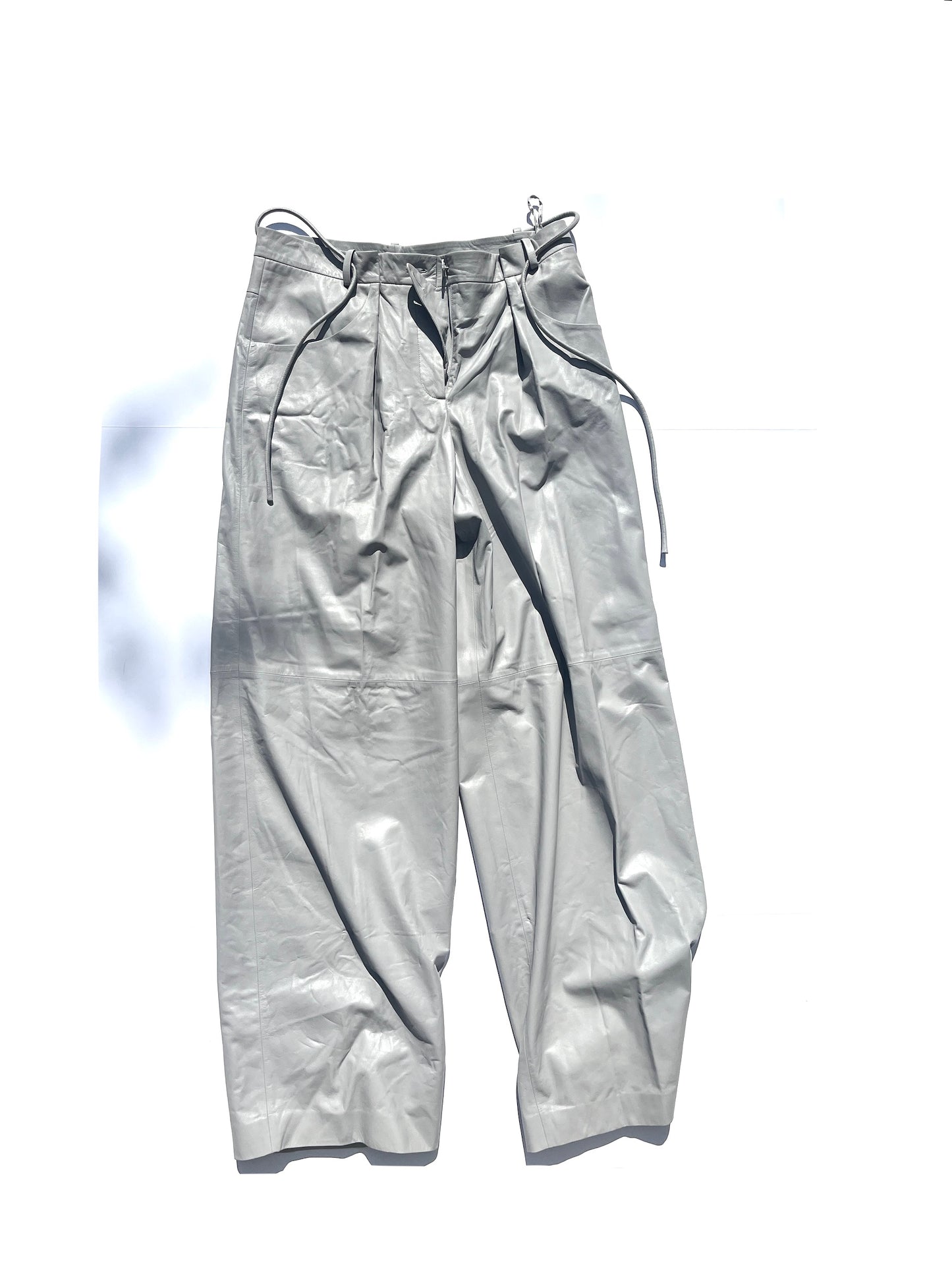 New CHANEL 2014 Gray Leather Wide Leg Pants 42 8
