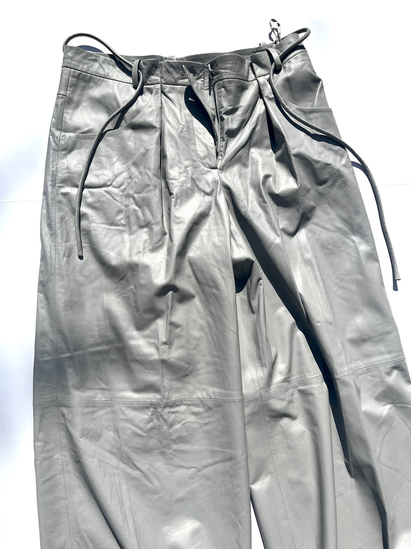 New CHANEL 2014 Gray Leather Wide Leg Pants 42 8
