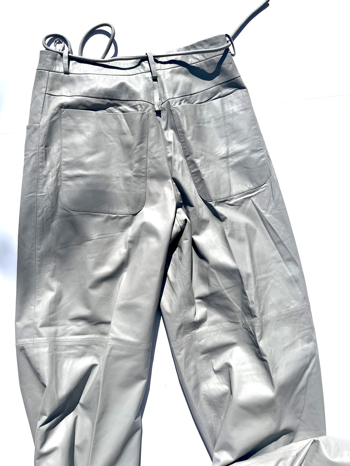 New CHANEL 2014 Gray Leather Wide Leg Pants 42 8