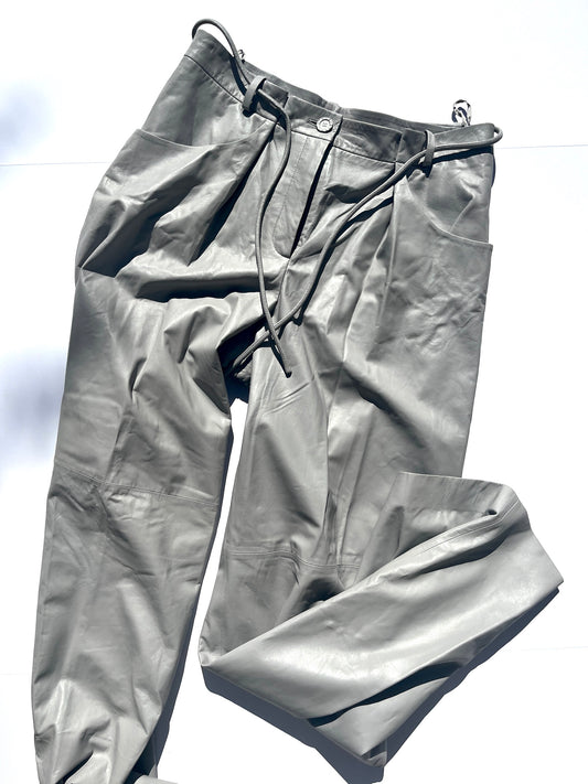 New CHANEL 2014 Gray Leather Wide Leg Pants 42 8